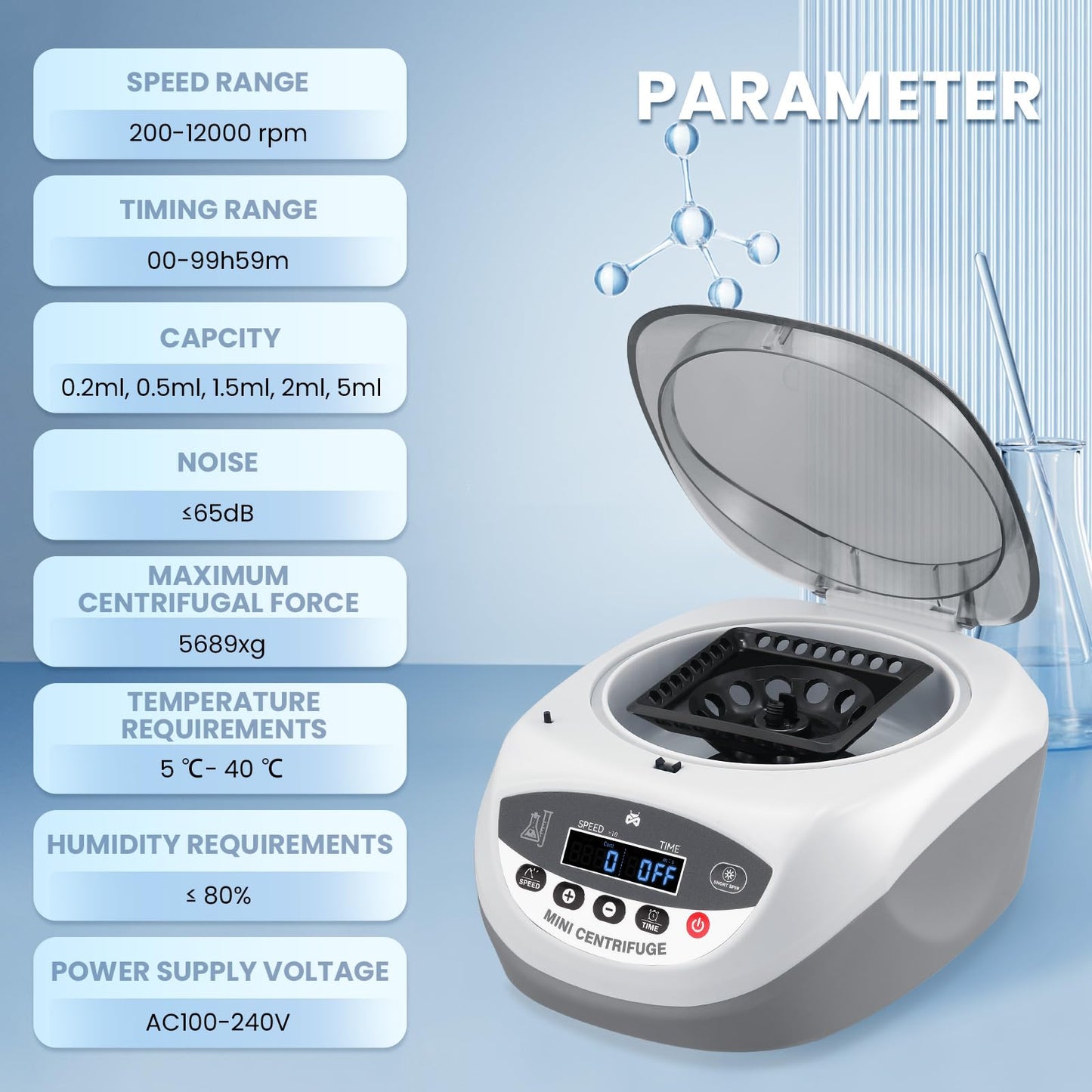 Mxmoonant Mini Centrifuge Machine, 12000RPM Lab Benchtop PCR Centrifuges High Speed Electric Desktop Centrifuge for 0.2/0.5/1.5/2/5ml with Tubes