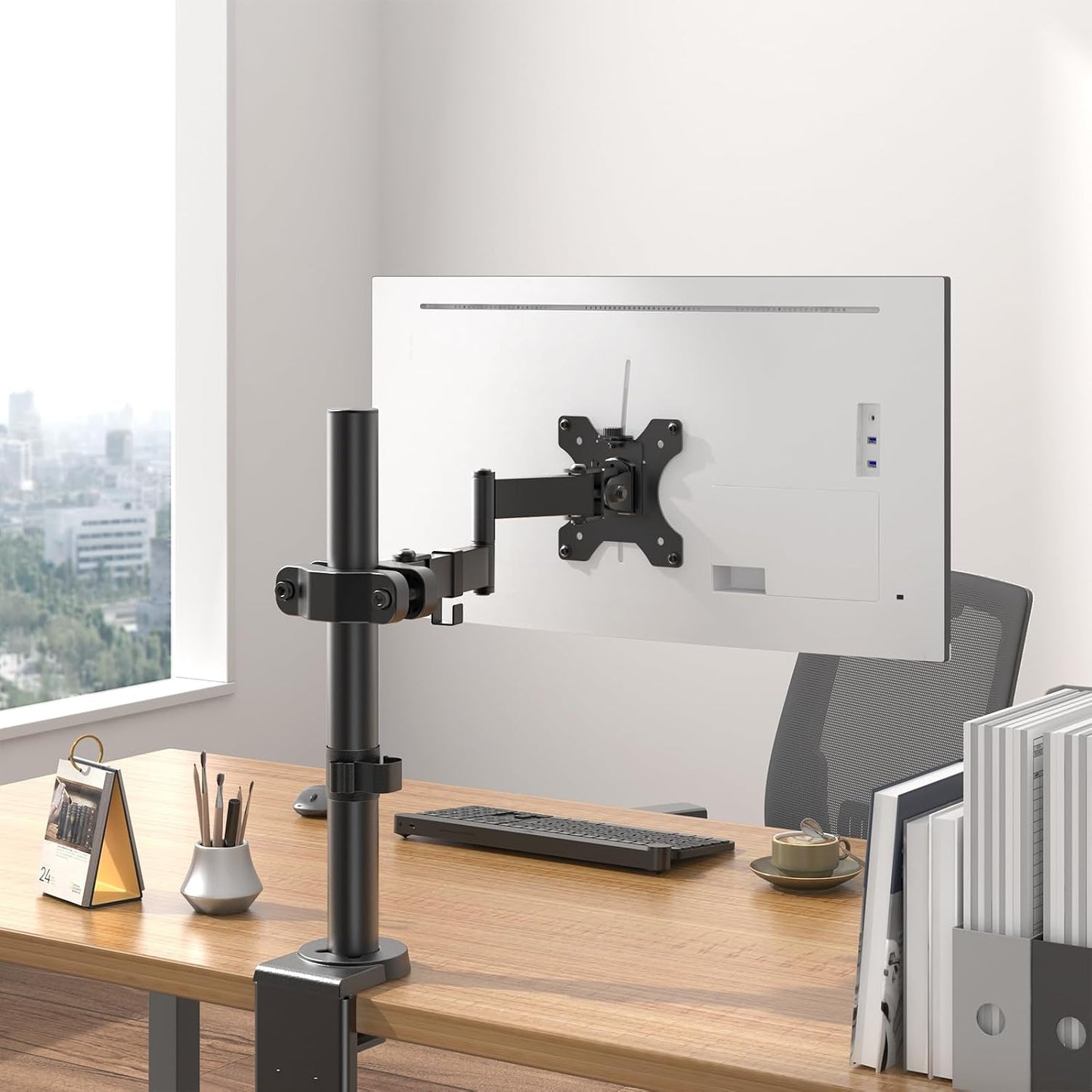 WORLDLIFT 17"-32" 17.6 lbs 75x75 100x100 Pole Mount Monitor Arm Easy Clamp-on VESA Mount for Screens Supports up