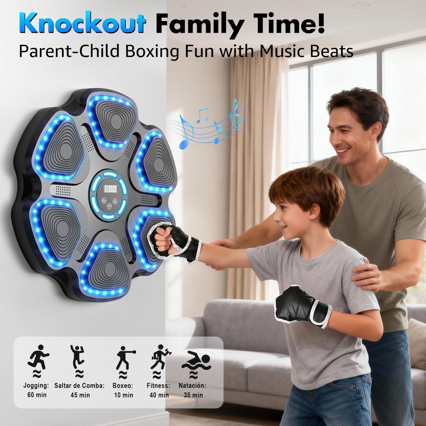 Music Boxing Machine for Kids Adults, Smart Interactive Music Punching Machine with Gloves 11 Modes 9 Speeds Wall Mounted Electronic Boxing Punching Pad for Reaction Training Home Fitness Room Game
