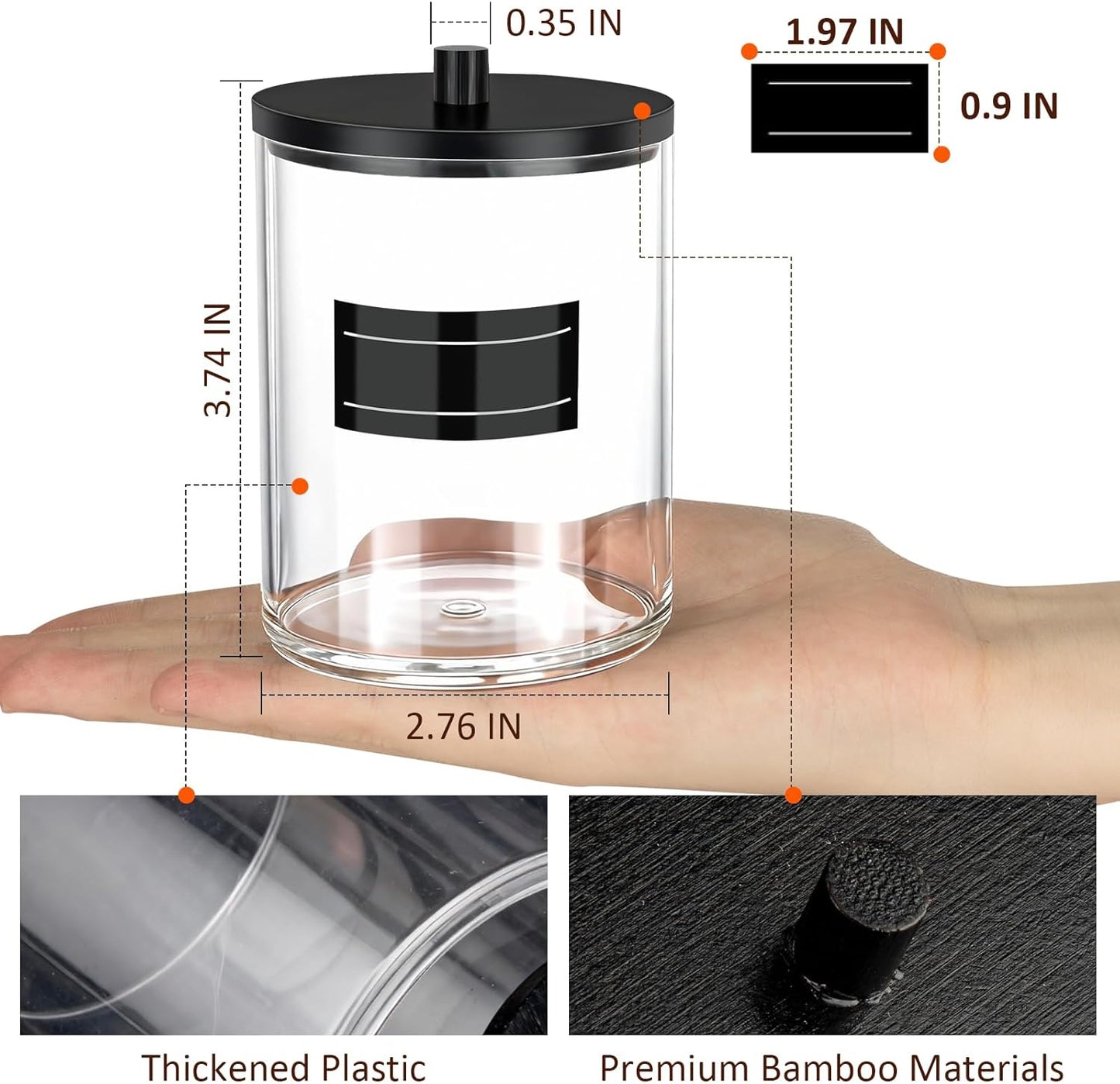 Skiennix 10 Oz Acrylic Qtip Holder - Clear Bathroom Canister Set with Labels for Organized Vanity Storage