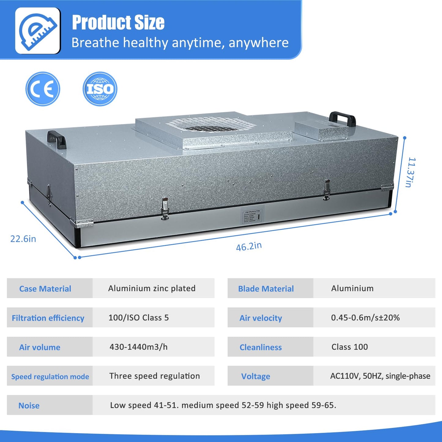 JJFFTAO，HEPA H14-Filter Laminar Flow Hood Updated FanFilter Unit（Include HEPA Filter）100/ISO Class 5 Cleanroom/Laboratory/Cleanroom/Mushroom Room, Laminar Air Flow Hood(46.2"x22.6"110V)