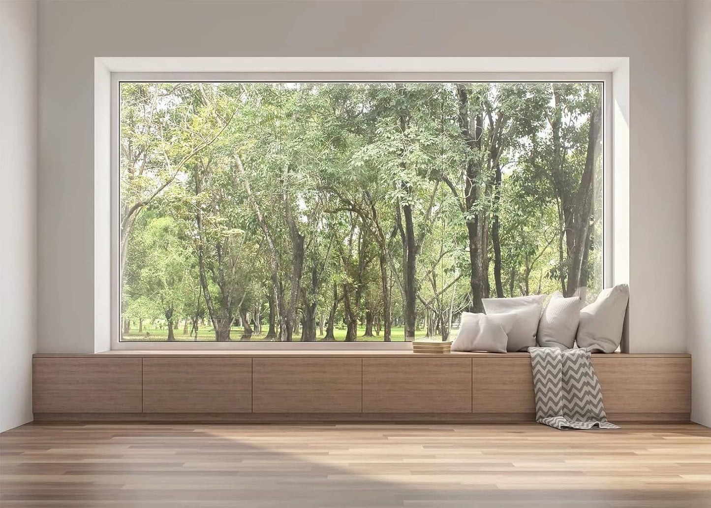 BELECO 7x5ft Fabric Modern Living Room Window Backdrop House Interior Green Forest Trees Scenery Nature Background
