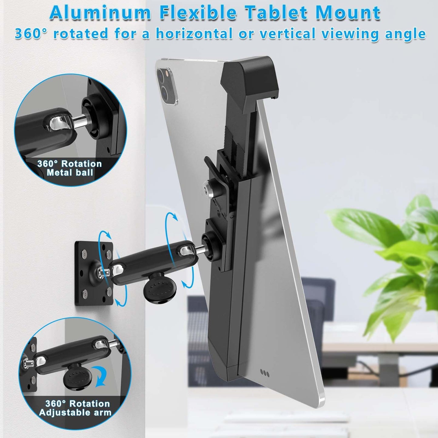 Cuxwill Tablet Wall Mount Lock Holder for 9-14" iPad, Metal Anti Theft Tablet Kiosk Mount with Secure Lockable for Conference Room, Desktop, Under Counter, Cabinet, Gym - Fits iPad, Galaxy Tab Series
