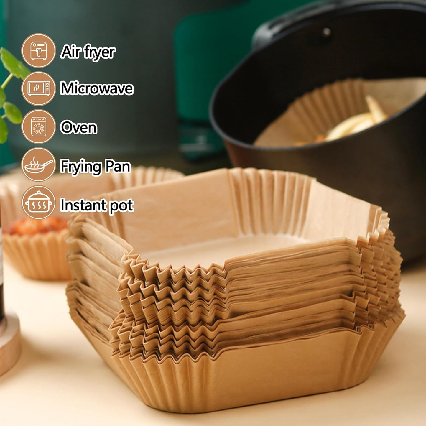 Skiennix 9-Inch Air Fryer Paper Liners - 200PCS Non-Stick, Oil-Proof & Heat-Resistant Parchment