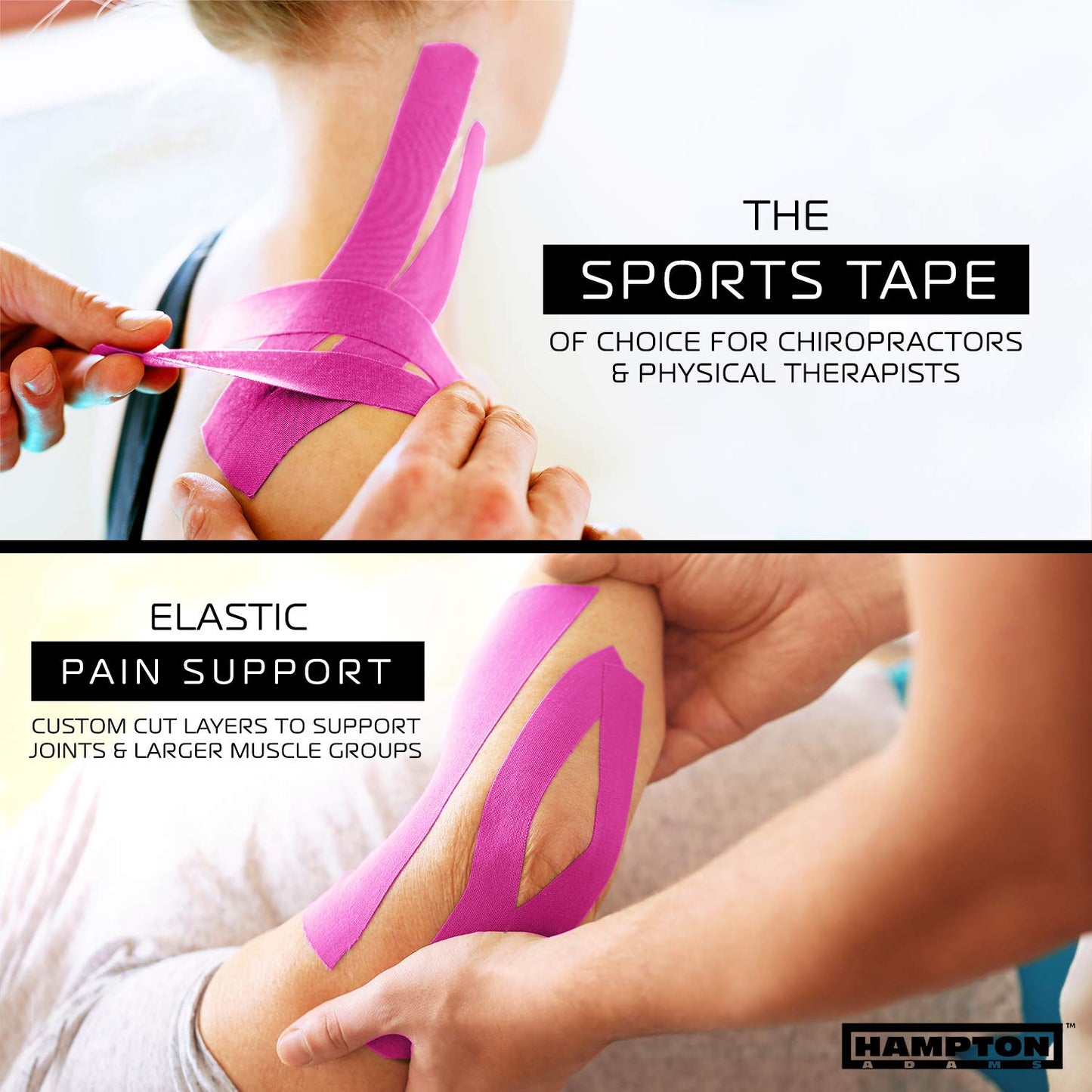 Hampton Adams | As Seen on Shark Tank | Elastic Kinesiology Tape (Bulk Roll) | 135ft Uncut | Supports & Protects Muscle Wrist Knee Shoulder Back Plantar Fasciitis | Waterproof Hypoallergenic (Pink)