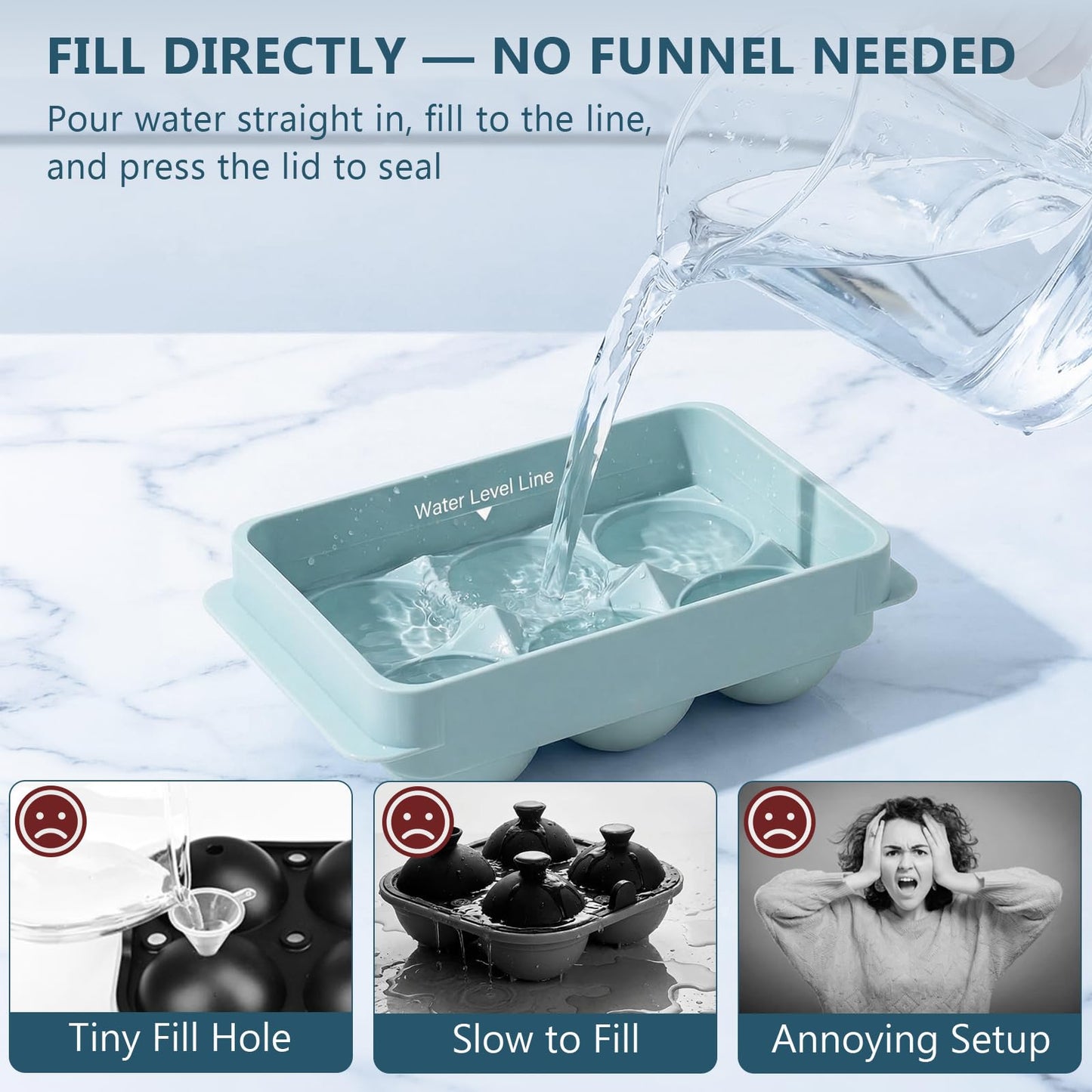 WIBIMEN Large Ice Cube Molds, Big Round Whiskey Ice Cube Trays for Freezer, Easy to Fill & Release, Whiskey Bourbon Cocktail(1.9In*6 Balls- Blue/2 Pack)