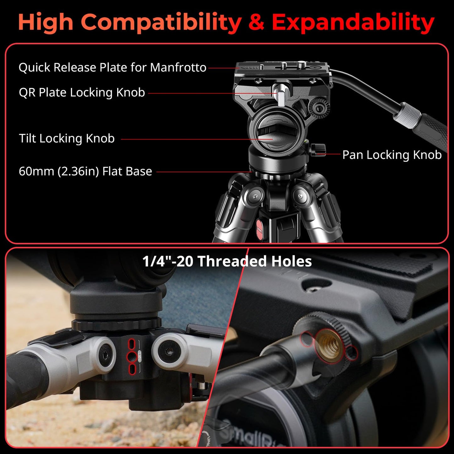 SMALLRIG x Potato Jet TRIBEX SE Hydraulic Aluminum Camera Tripod, with Video Fluid Head, 6kg/13.2lb Load, Max Height 166cm, Professional Video Tripod for Interviews/Wedding/Landscape - 5305