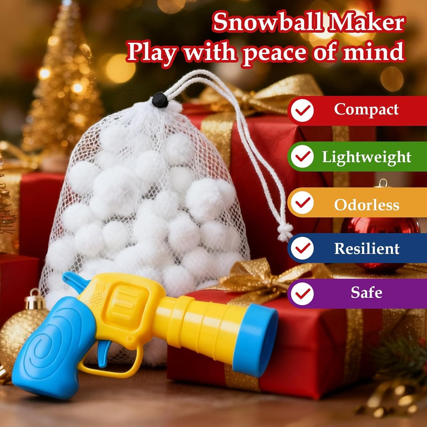 Vodolo Fake Snow Balls - 100 PCS Indoor Snowball Fight Set with Launcher & Snow Bag | Winter Fun