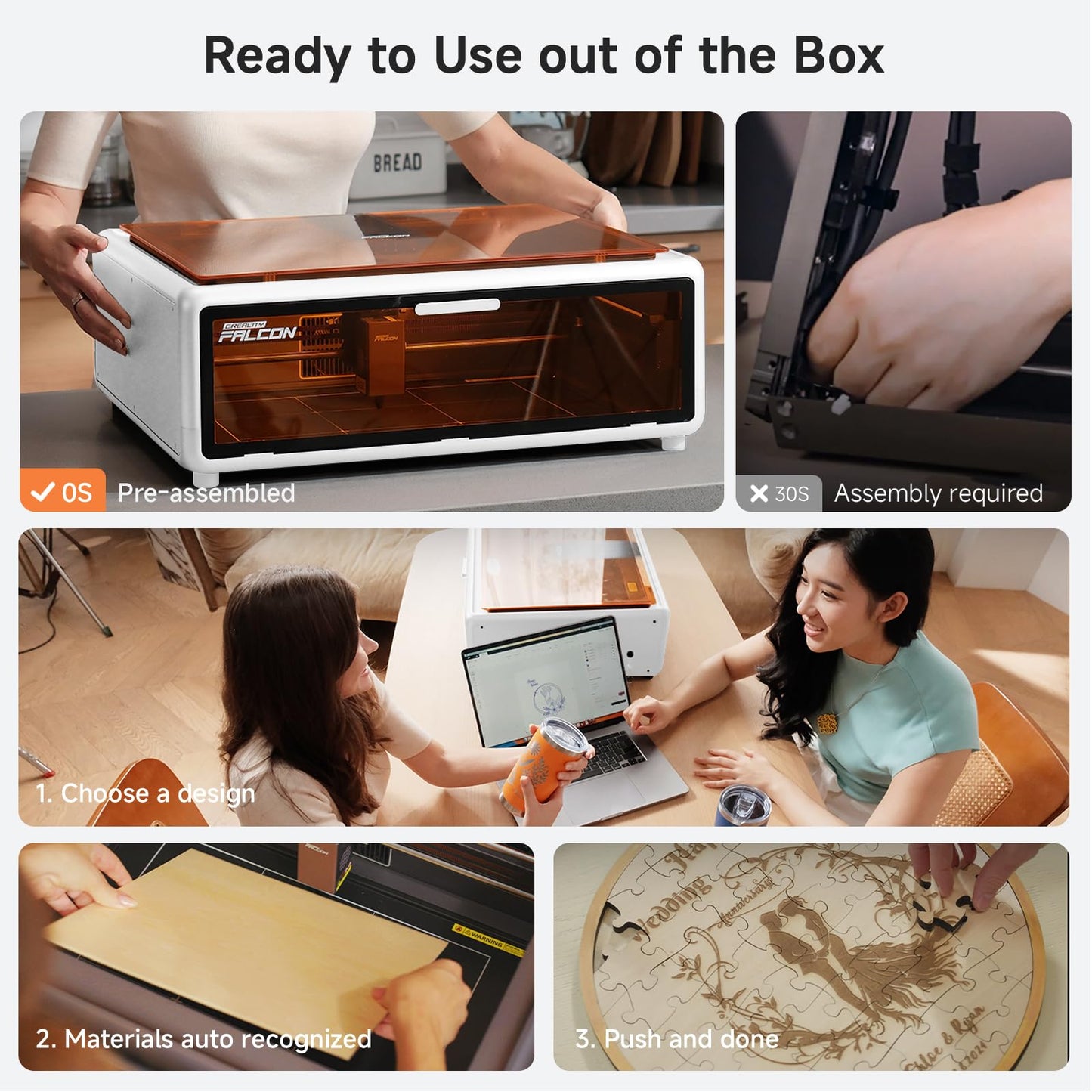 Creality Falcon A1 10W Laser Engraver, Enclosed Laser Cutter with Air Assist, HD Camera Positioning, Beginner-Friendly, Class 1 Safety Engravering Machine for Wood and Metal, Acrylic(White)