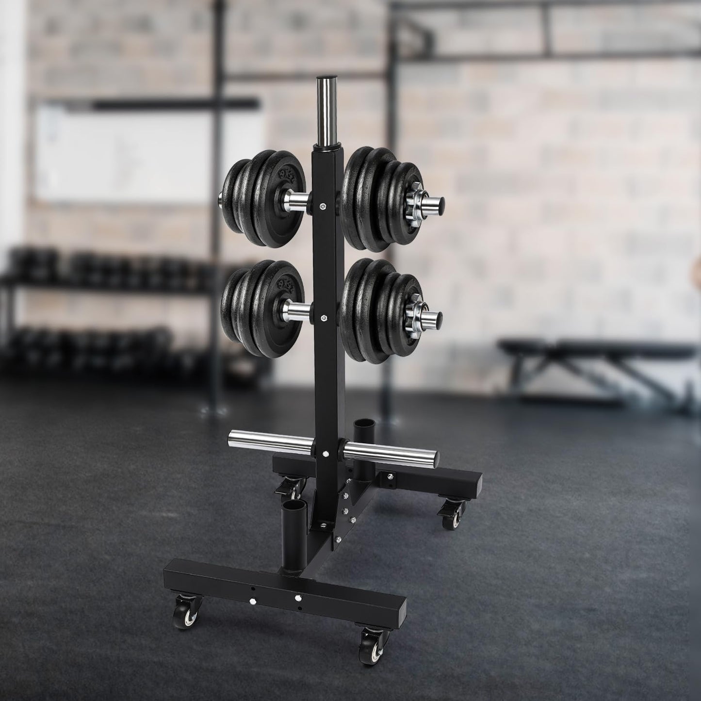 Pyroarle Plate Rack Tree, All Weight Plate Tree Holder & Vertical Barbell Storage Rack with Wheels, Commercial Olympic Weight Plate Tree for Homes, Hotels, Gyms