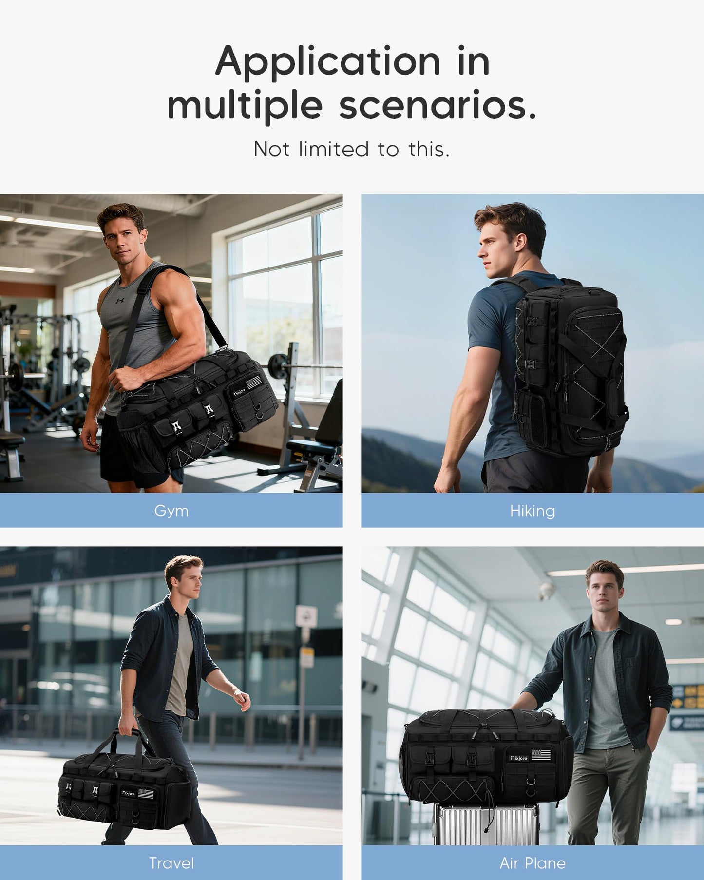 Nixjoro Gym Bag Men Women Carry On Luggage 22x14x9 Airline Approved 3 in 1 with Tactical Bag with Laptop Shoe Compartment for Weekender Overnight Range Workout