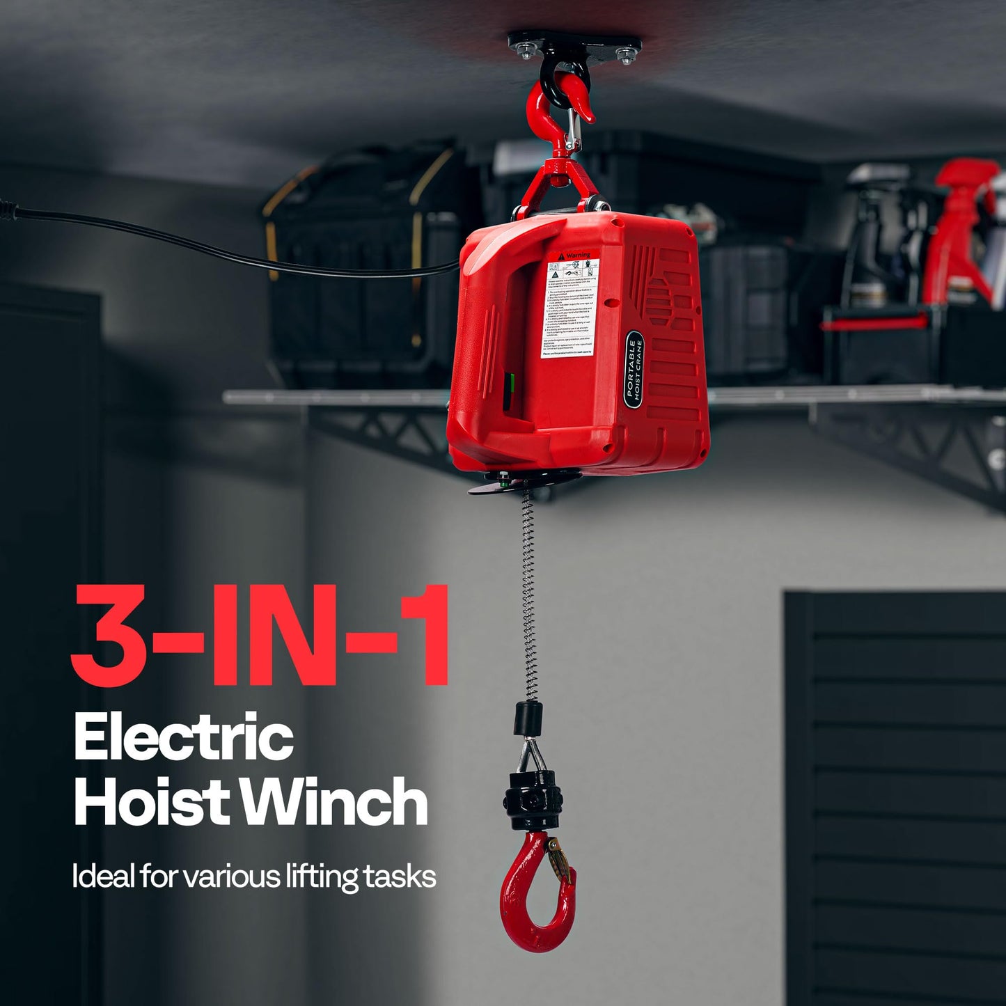 VIVOHOME 3-in-1 Electric Hoist Winch 1540lbs, 110V Portable Power Winch Crane with Wire and Wireless Remote Control, 40ft Lifting Height for Towing, Overload Protection for Garage, Factory, Warehouse