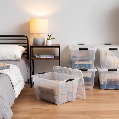 IRIS USA Stackable Plastic Storage Bins - 54 Qt, BPA-Free, Durable Nestable Containers, 6 Pack - Clear
