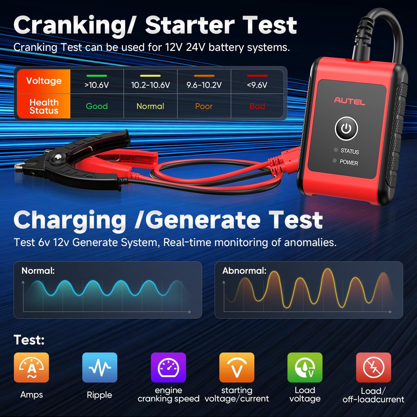 2026 Autel MaxiBAS BT506 Car Battery Tester, 6V 12V 100-2000 CCA Car Battery Analyzer, 12V 24V Auto Cranking/Charging System Test, Adaptive Conductance, High-Precision Battery Load Test for All Cars