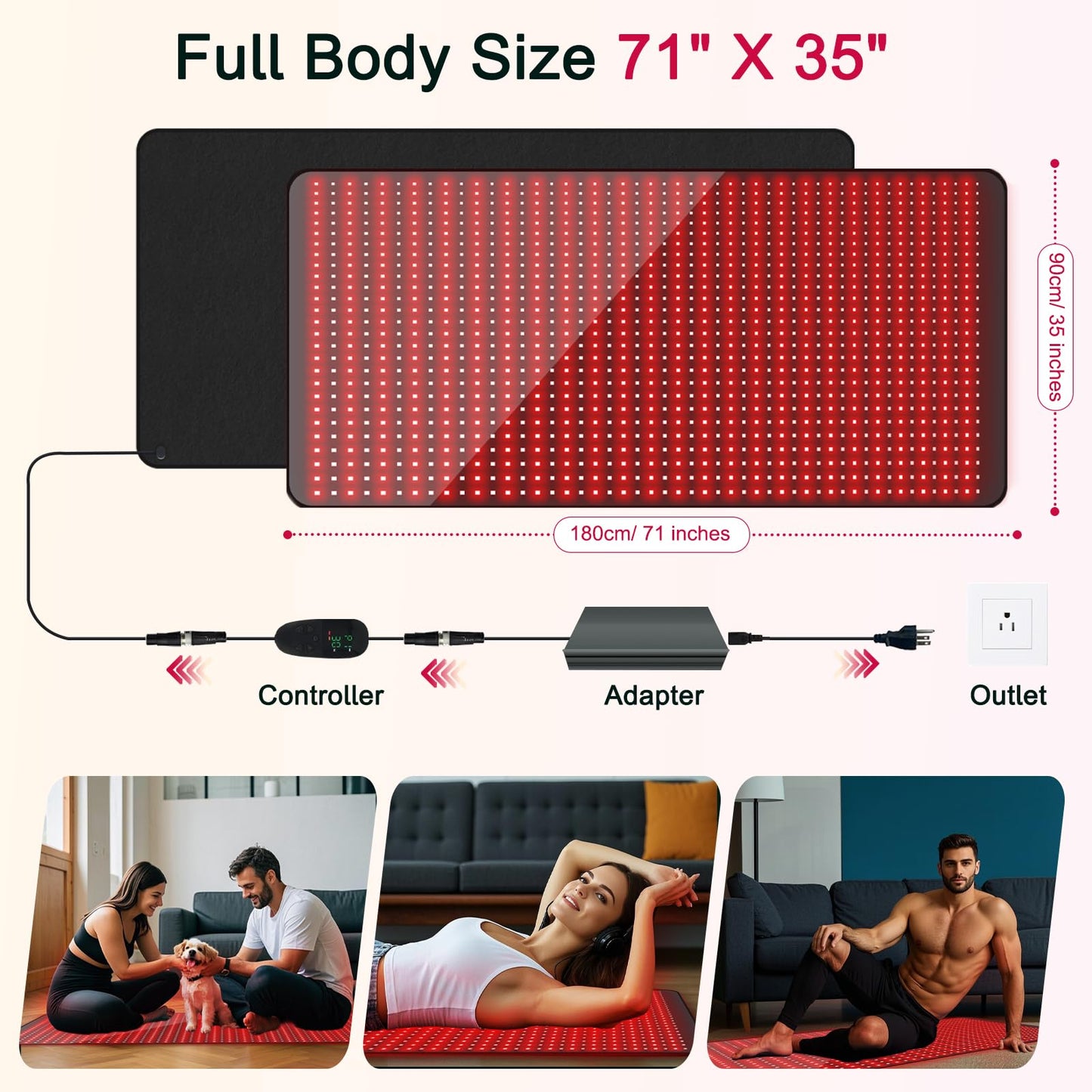 Full Body Red Light Therapy Mat - 71"x35" Bed Size Infrared Red Light Mat, 1350pcs LEDs 3 Wavelengths 4 Modes 5 Levels, Ideal Relaxation, Father's Day Gift for Spring Wellness, Muscle & Skin Care