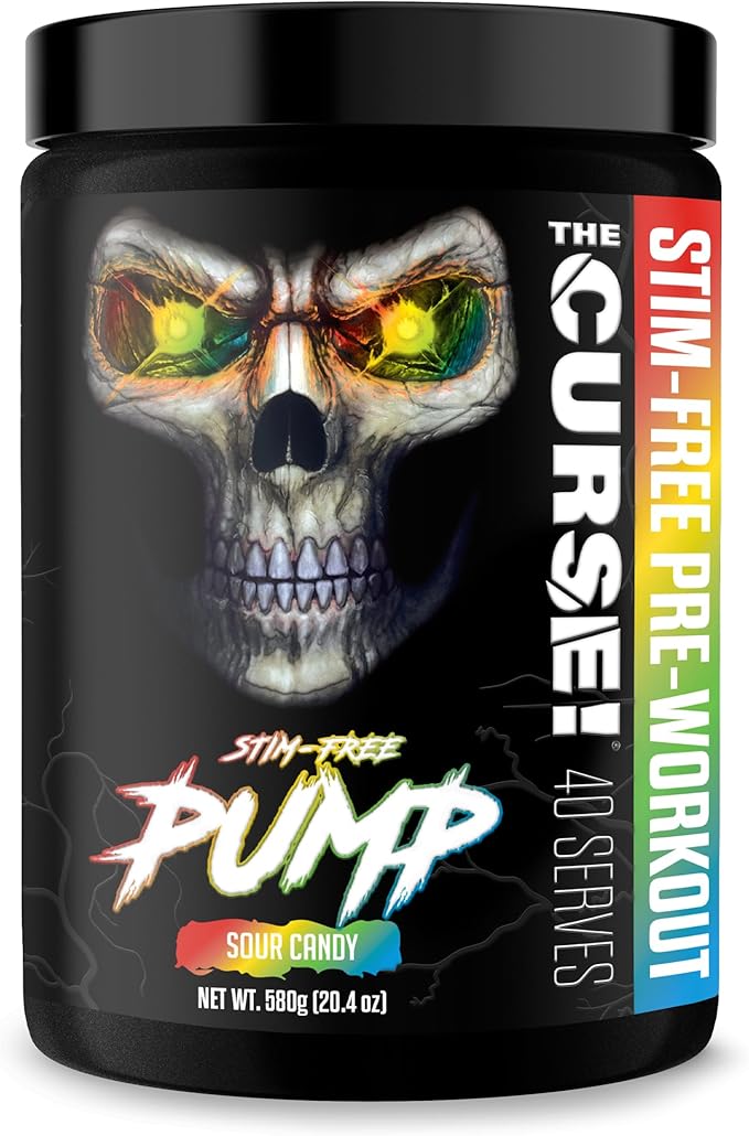 JNX SPORTS The Curse! Pump ??Stim-Free Pre-Workout | Sour Candy 40 Serves | Caffeine-Free Pump Pre Workout, Non-Stim Nitric Oxide Preworkout for Men & Women