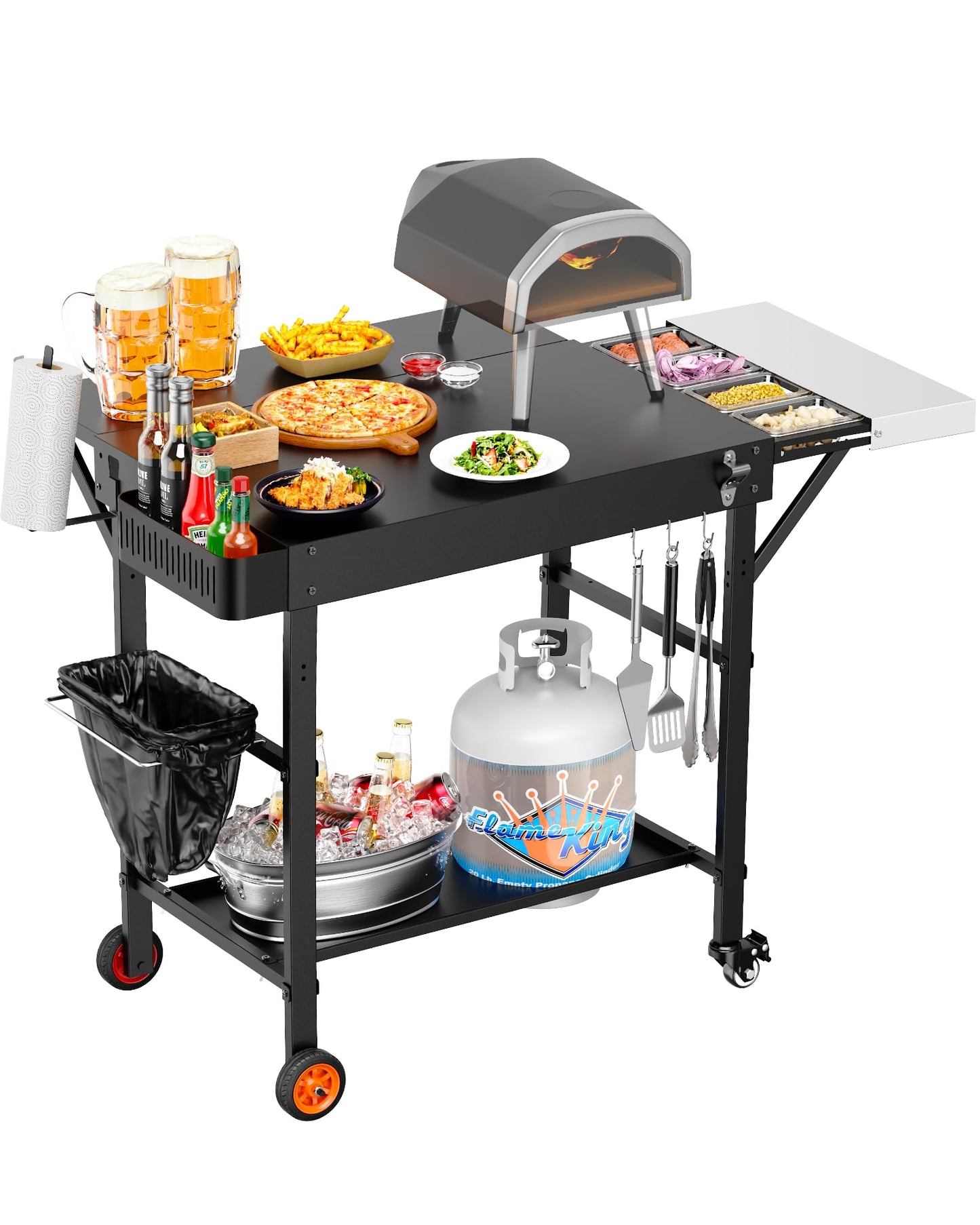 Pizza Oven Table, Grill Table for Ninja Pizza Oven, Pizza Oven Cart Fits Blackstone 17/22 Griddle, Koda 12/16, Cuisinart Gozney, Solo Stove,Outdoor Pizza Oven cart with Sliding Covered Storage Tray