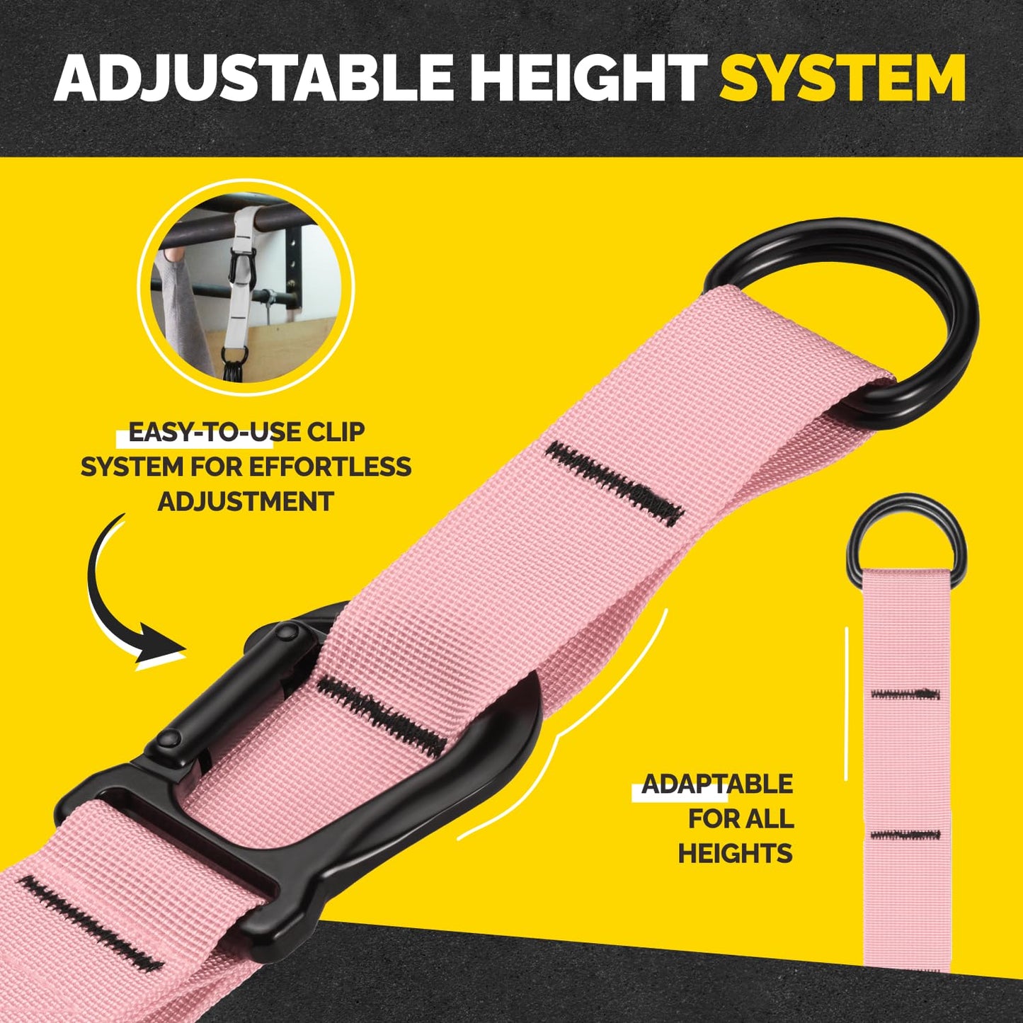Pull Up Assistance Bands Set - 4 Heavy-Duty Pull Up Bands, Height Adjustable Strap & Comfortable Foot Strap - Stackable Pull Up Resistance Bands for Pull Ups (Pink)