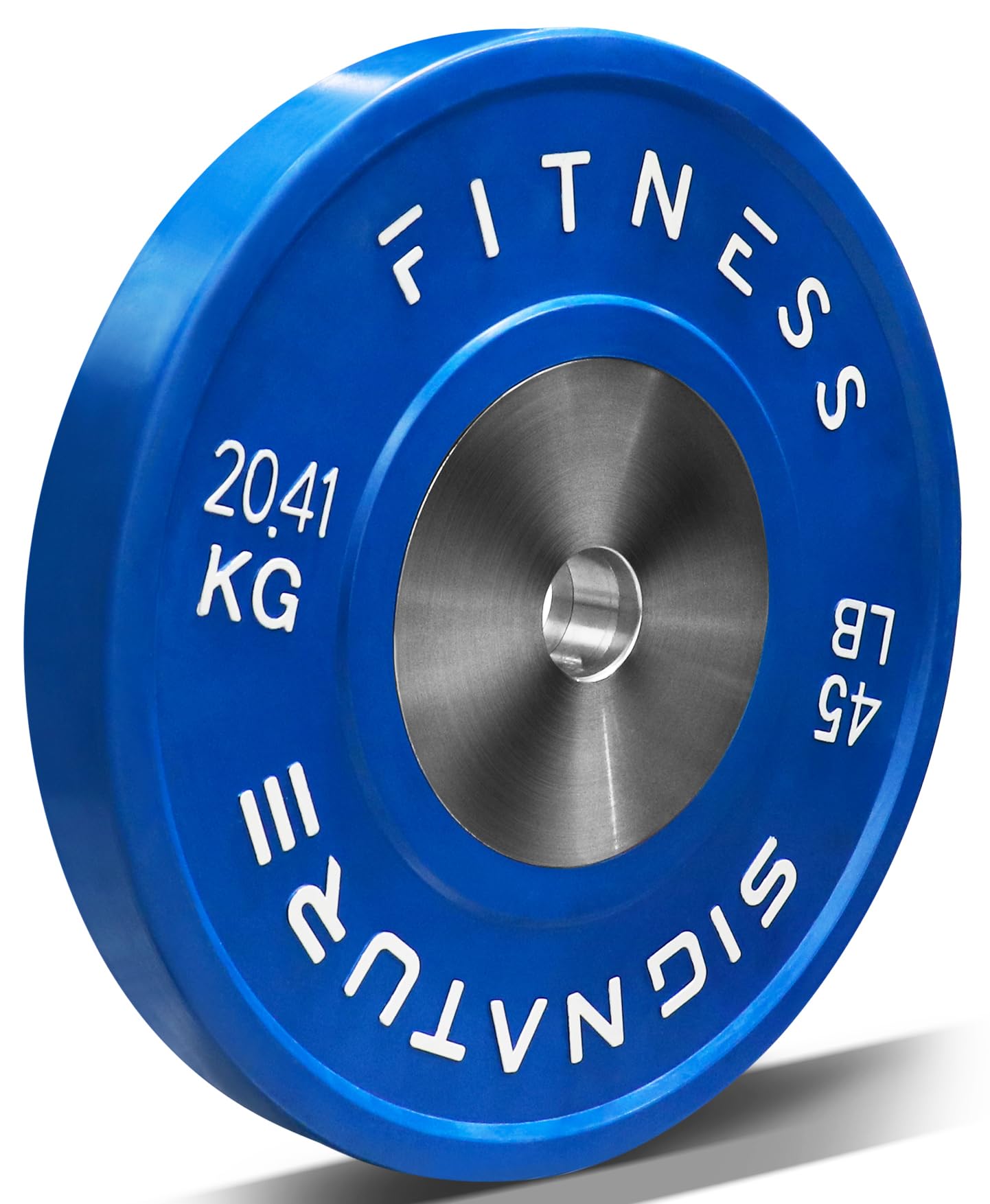 Signature Fitness Fitvids 2" Olympic Competition Bumper Plate with Steel Hub for Strength Training and Powerlifting - Minimal Bounce – 45LBS Single – 45-Pound, Single – Blue
