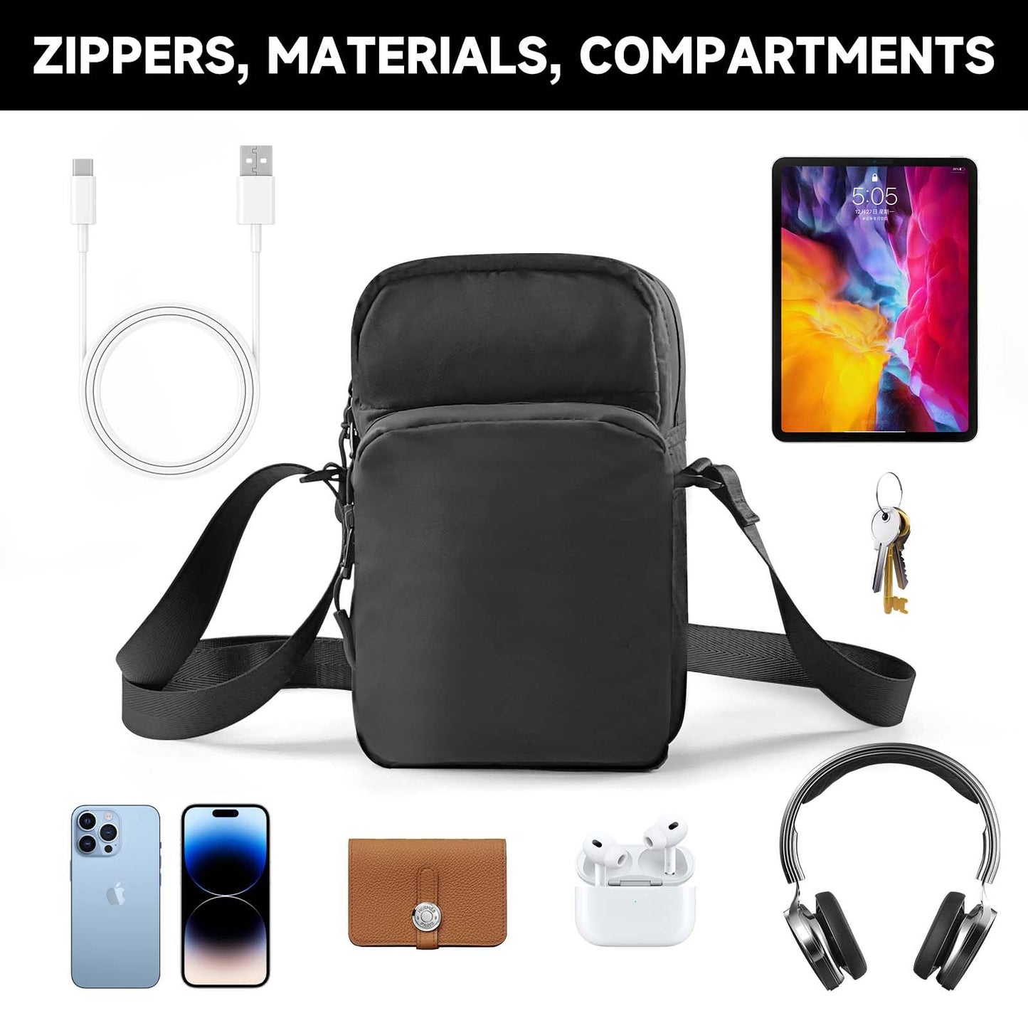 MBYLOEBA, Magnetic Gym Bag, Magnetic Golf Pouch, Small Gym Bag for Men, Gym Accessories for Men, Large Capacity with Secure Magnets, Gym Workout, Travel Bag, Black