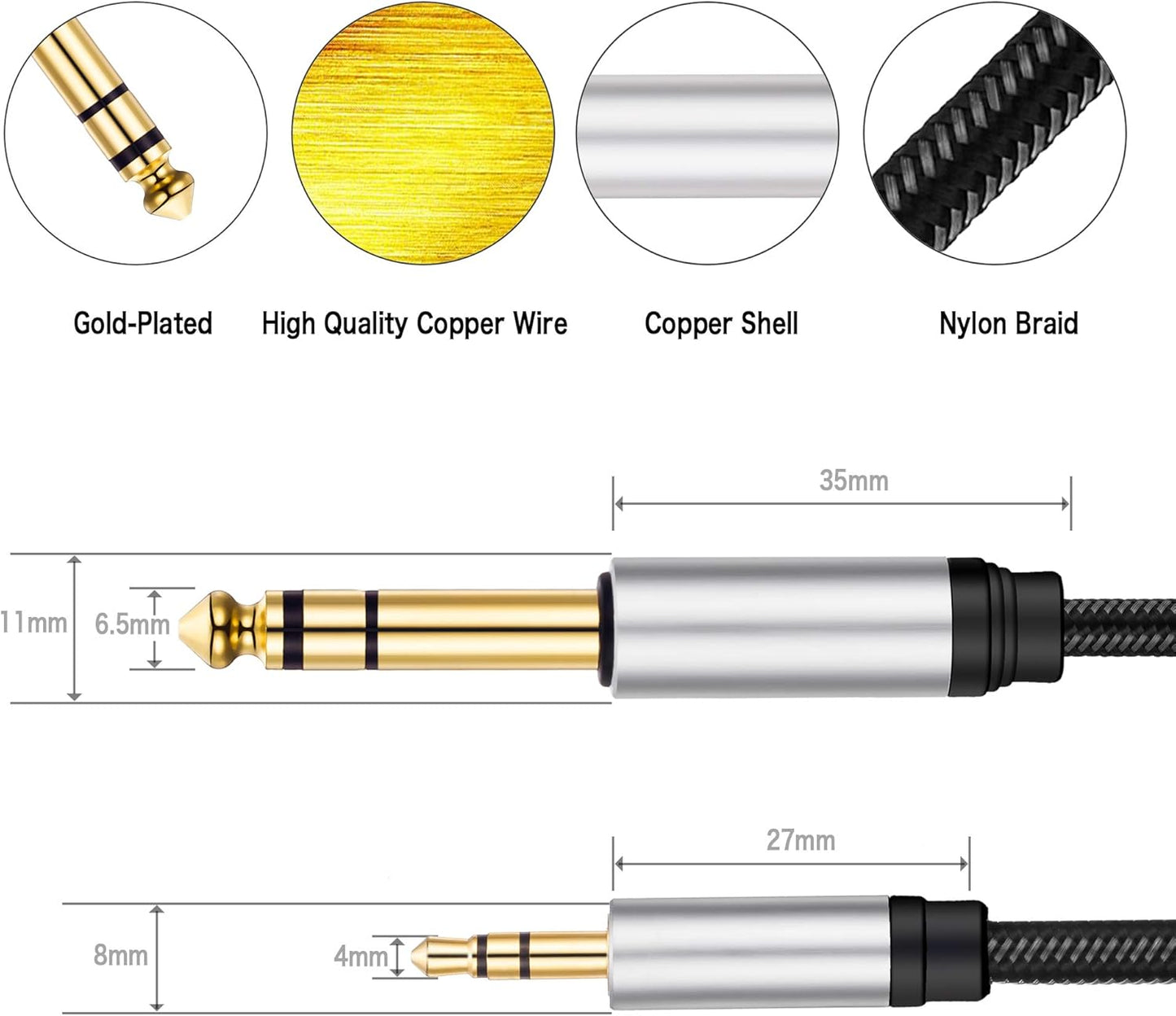 Jelly Tang 3.5 mm 6.35 mm 20Ft, 3.5mm 1/8" 6.35mm 1/4" Cellphone,Amplifiers(20Ft/6M) to Audio Cable Gold-Plated
