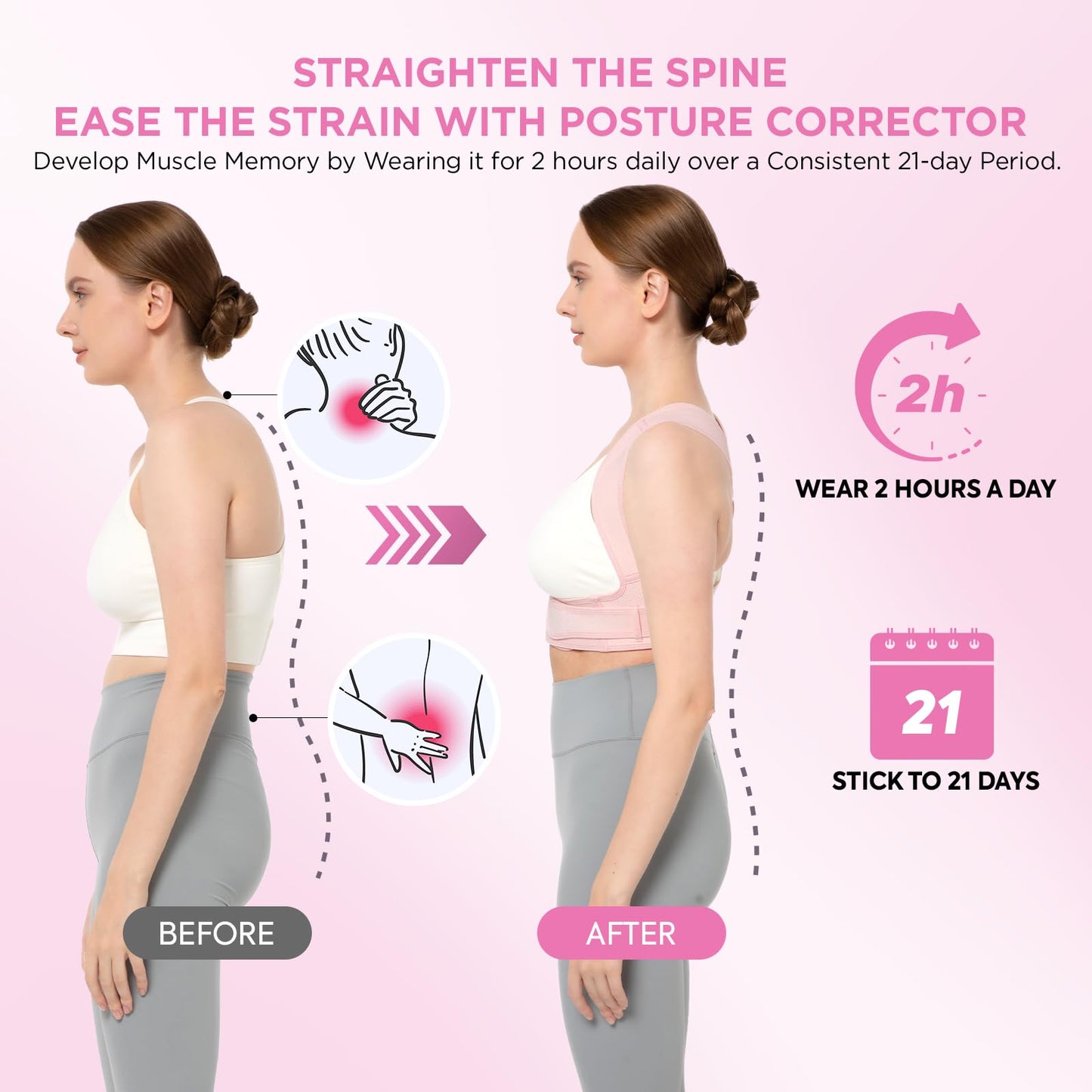 Vicorrect Posture Corrector for Women and Men, Adjustable Upper Back Brace for Clavicle Support and Providing Pain Relief from Neck, Shoulder, and Upper Back (S/M)
