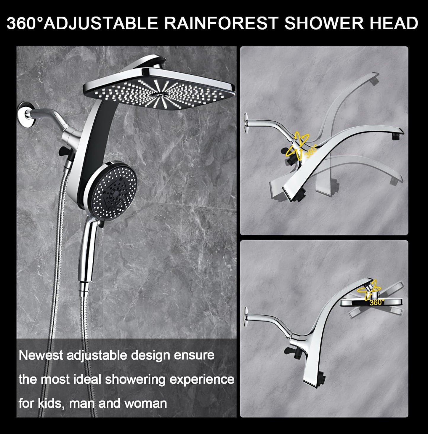 Skiennix High Pressure Rain Shower Head - Handheld Spray Combo with 10 Settings & Magnetic Docking
