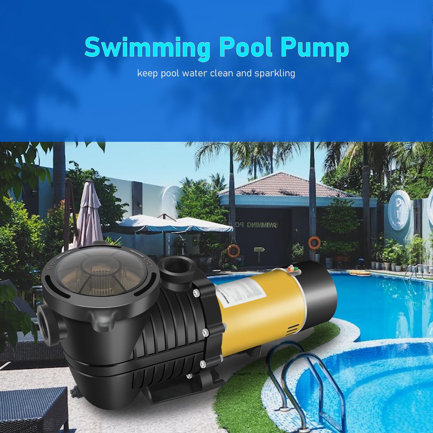 2.0HP Two Speed Energy Saving Pool Pump for In/Above Ground Pools - 230Vac 6600/2640GPH - Swimming Pool Motor with 1.25" & 1.5" & 2.0" pipe adapters - Centrifugal pumps