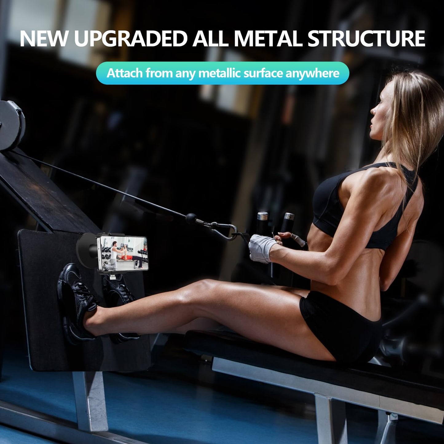 Vinkqiado Gym Magnetic Phone Holder, All Metal Magnet Base Phone Mount for Gym Equipment, Tractor, Refrigerator, Forklift, or Any Ferrous Metal Surface, Compatible with All Smartphones (Large Base)