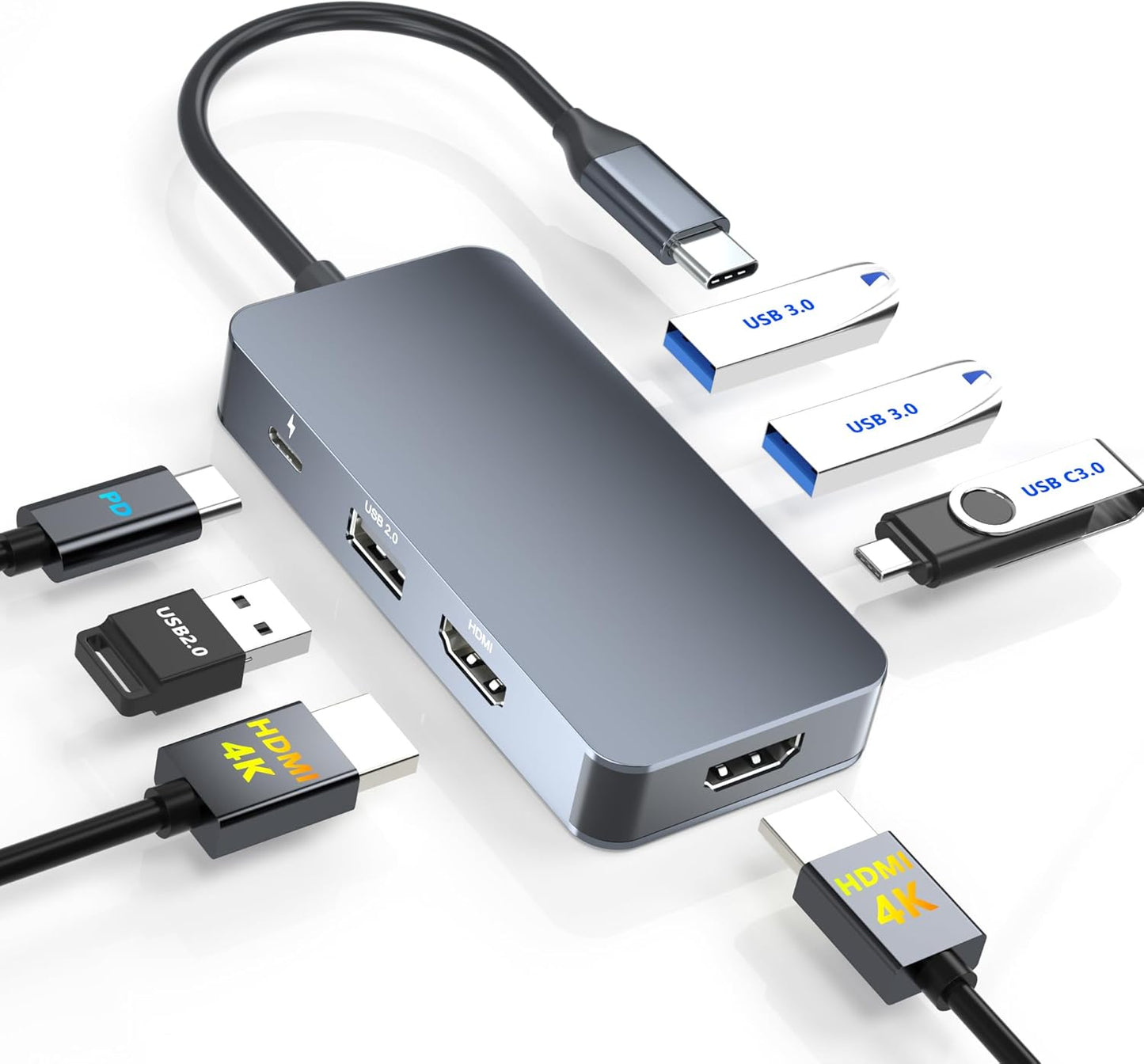 Buerlaseul 7 1 2*4K 3*USB-A/USB-C 100W Docking Station Dual Monitor for Dell/HP/Mac Laptops, IN USB C to Dual HDMI