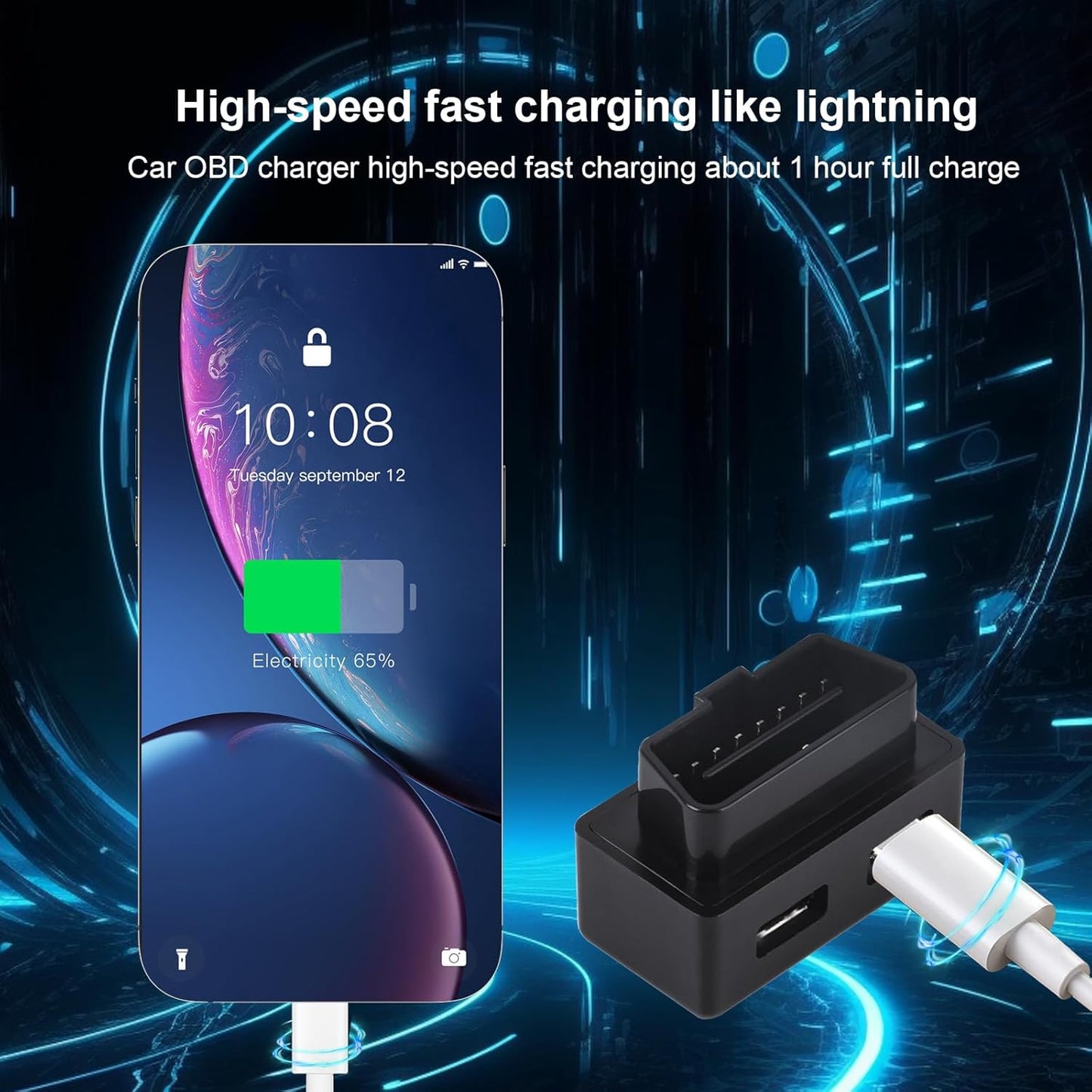 ZIWIMEGO Car OBD USB Charger Power Adapter, OBD to Type-C Female Adapter Charger for Dash Camera GPS Mobile Phones