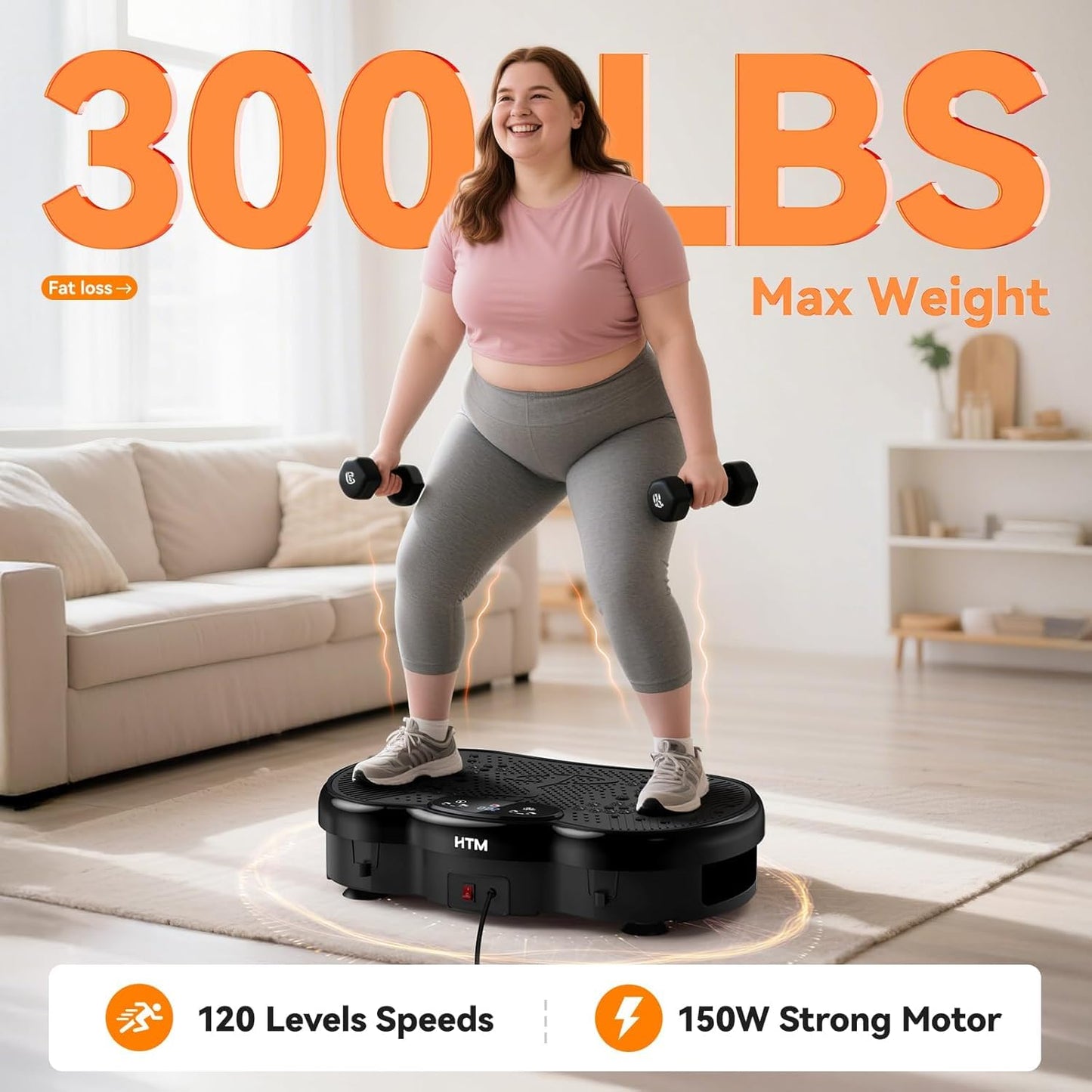 Vibration Plate Exercise Machine, Whole Body Shake Plate for Weight Loss Vibrating Platform with Resistance Bands Slot, 300 Lbs Capacity, 120-Speed, 9 Workout Modes for Home Fitness, Muscle Toning