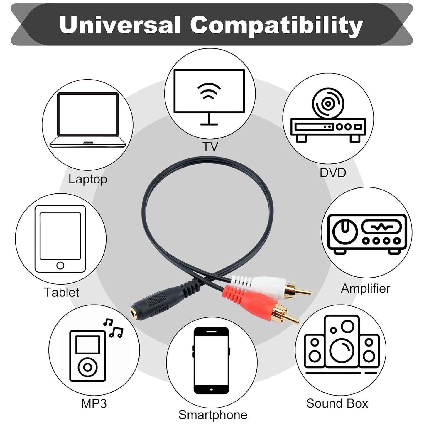 EZYUMM 3.5mm 2 (1ft), MP3, Female to RCA Splitter Male Stereo Audio Y Cable Gold Plated Adapter with OFC Conductor