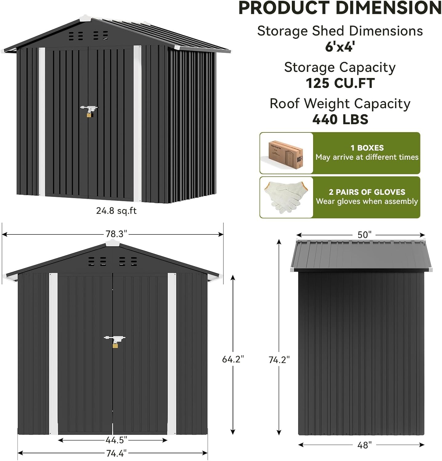 COMHOMA Shed Outdoor Storage Shed Metal,Lockable Doors Tool Sheds with Sloping Roof,Steel Garden Shed with Air Vent for Backyard,Patio,Lawn,Poolside(Grey,6'x4')