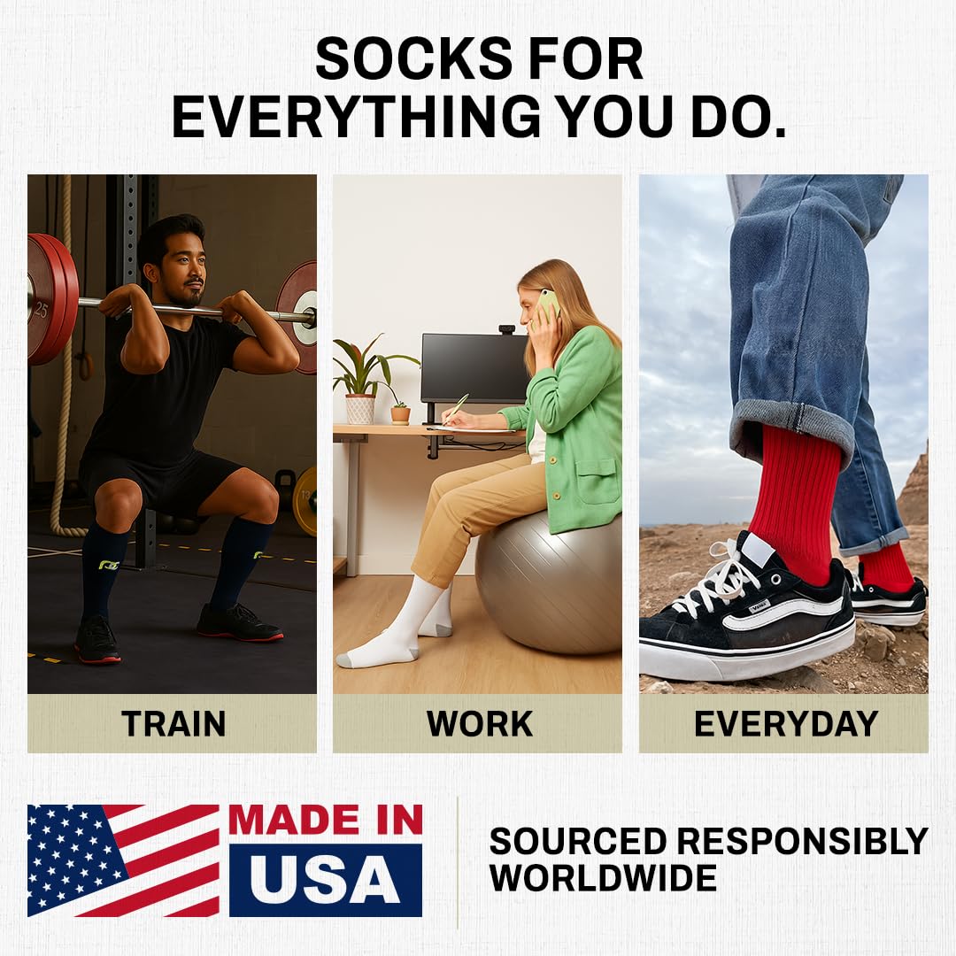 PRO Compression Running Marathon Socks - Calf-Length Travel and Sports Compression Socks for Foot and Ankle Support - Black Unisex (Large/X-Large)