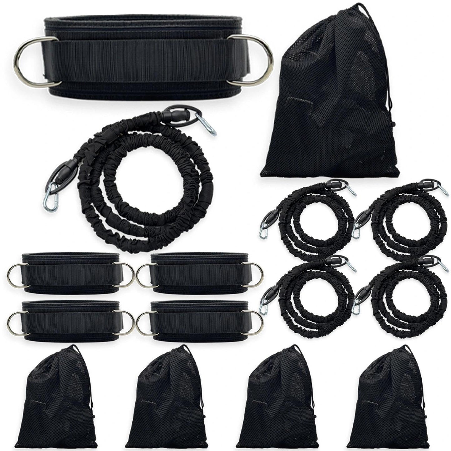OKQX 5-Pack Zone Defense Resistance Band Kit, Basketball & Volleyball Agility Training Belt Kit – Resistance Band Speed & Coordination Trainer with Adjustable Waist Strap, Black