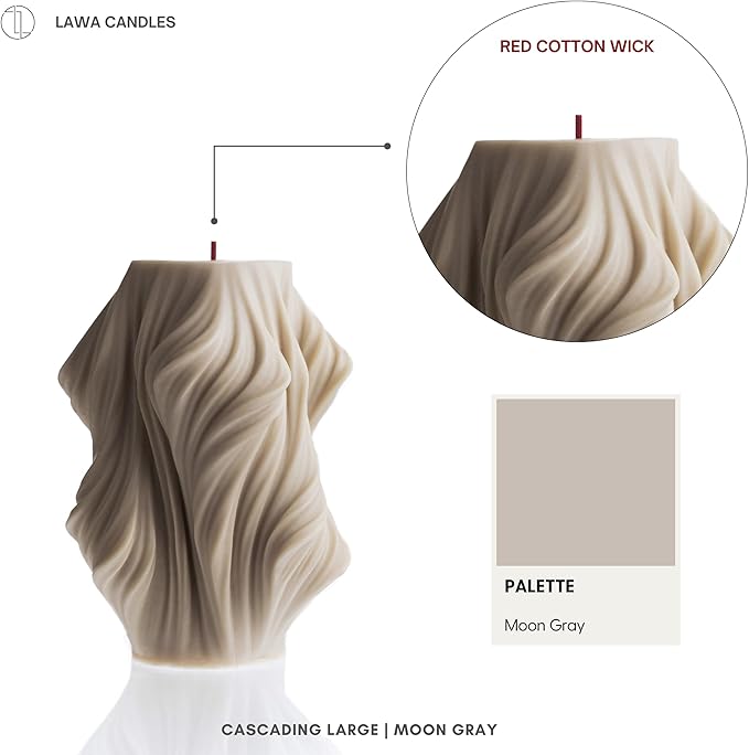 LAWA Cascading Wave Candle - Large Beautiful Handmade Pillar Scented Soy Wax Elegant Bubble Aesthetic Candle Housewarming Gift Home Room Shelf Decor Idea Moon Gray (Large)
