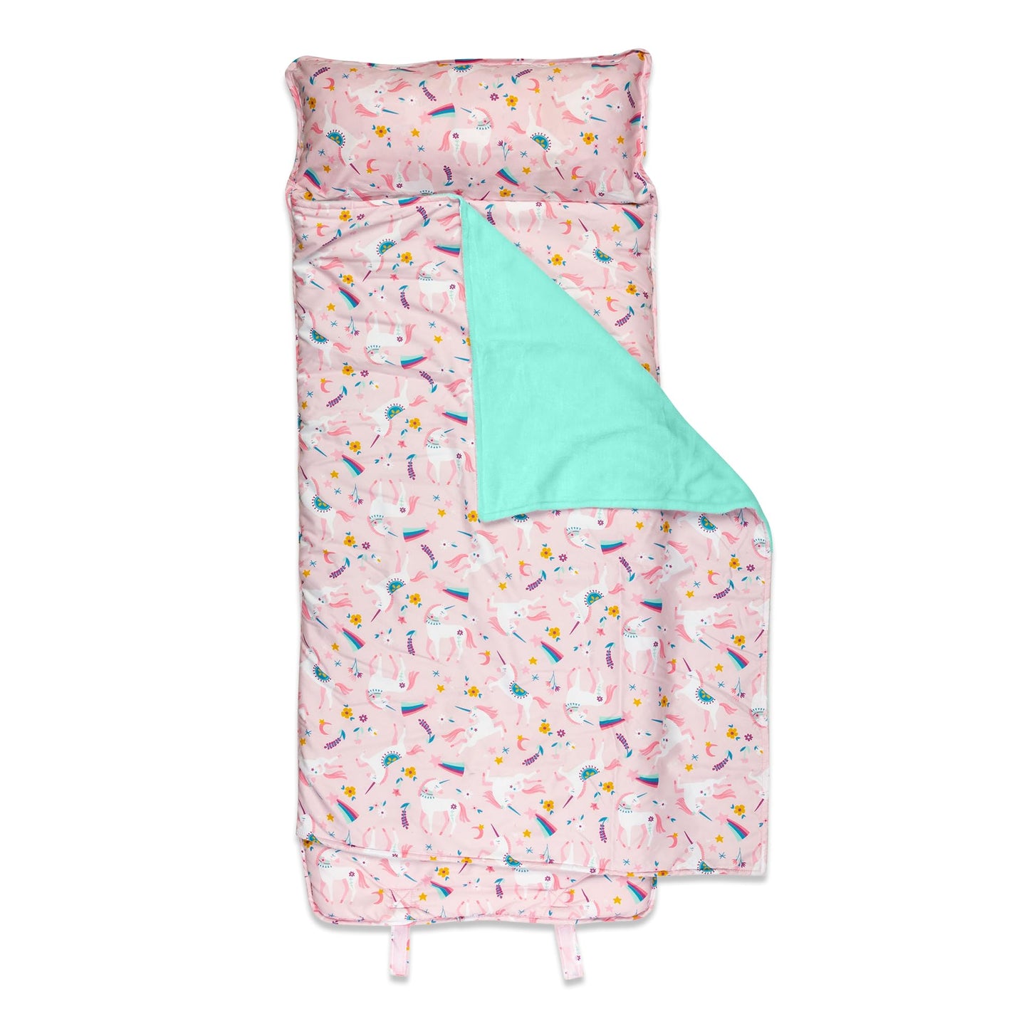 Stephen Joseph, Toddler All Over Print Nap Mat with Soft Blanket and Removable Pillow for Boys & Girls, Kids Sleeping Bag for Elementary, Daycare, Preschool with Carry Handle, Pink Unicorn