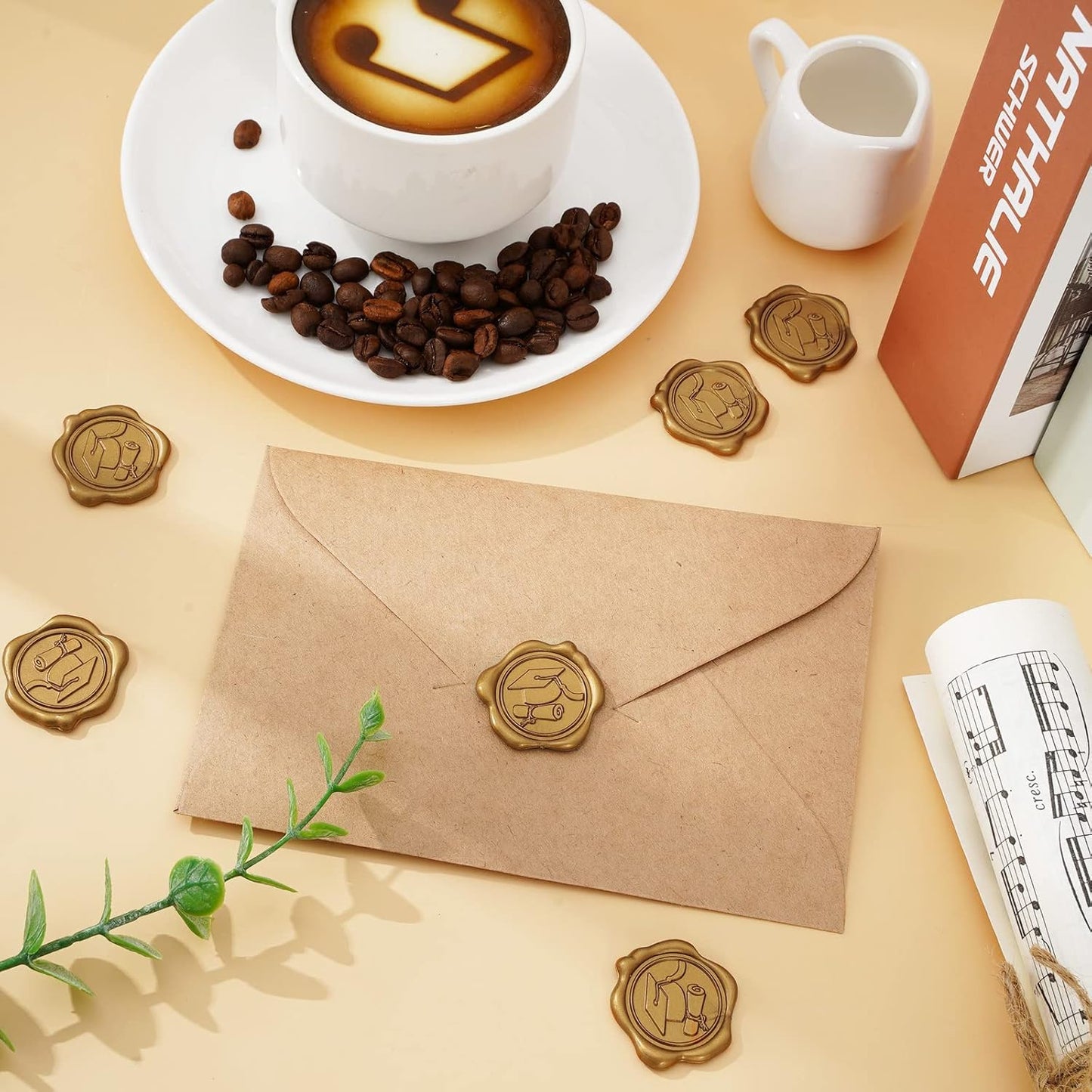 Whaline Graduation Wax Seal Stickers - 50 Pcs Gold 3D Self-Adhesive Cap Seals for DIY Invitations & Gifts