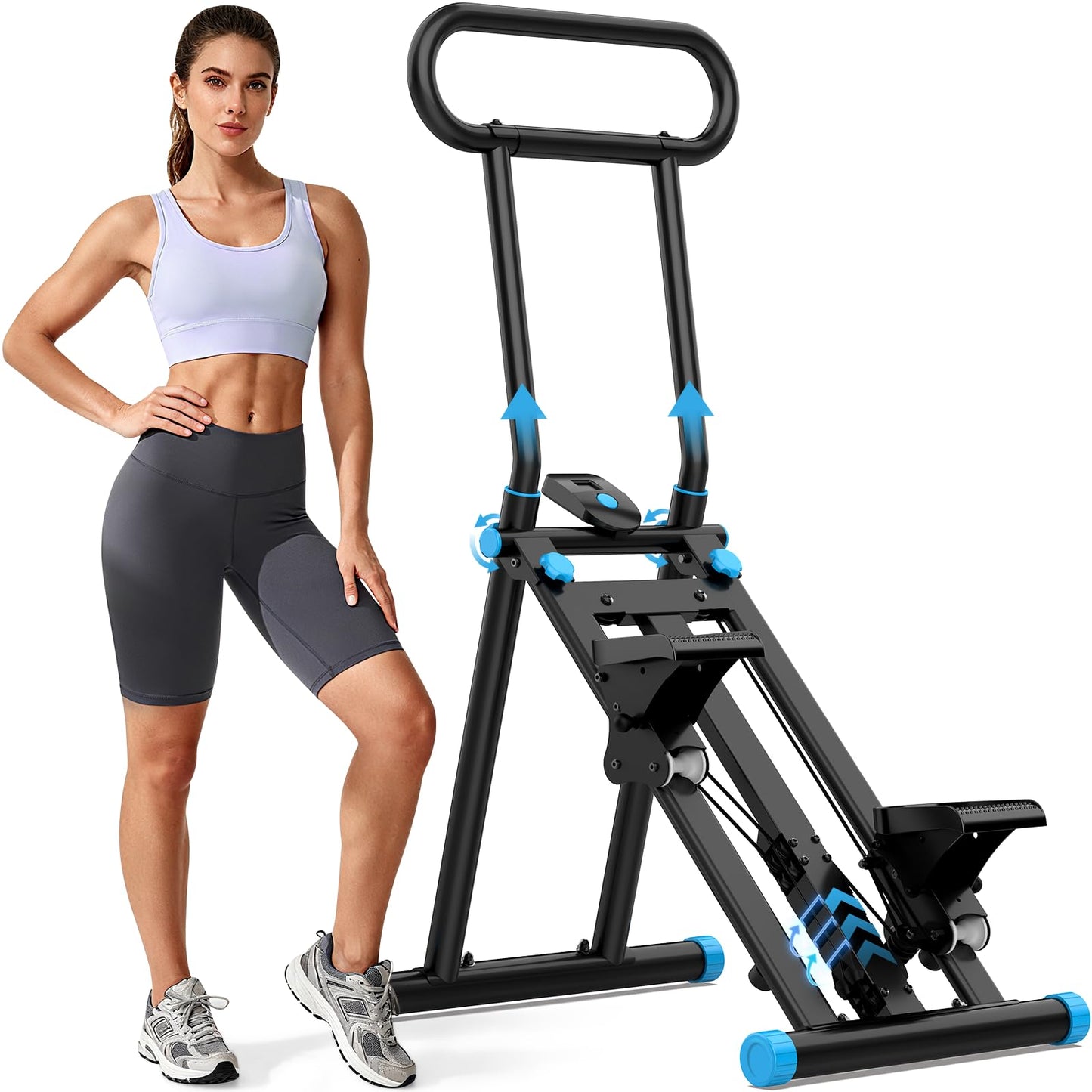 HXD-ERGO Stair Stepper, Upgrade 6-Level Resistance Stair Master with Adjustable Handlebar, Folding Stair Climber Workout Machine (6 Adjustable Resistance-Black)