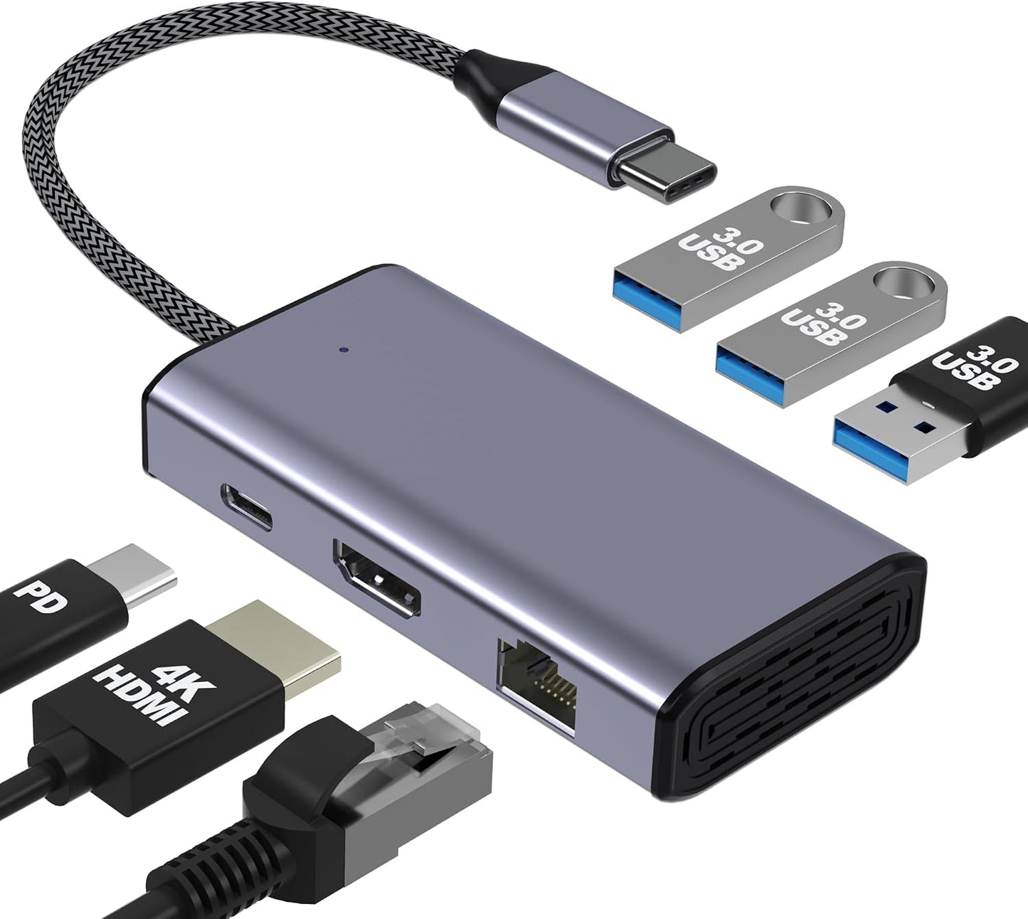 Closs 6-in-1 16 (1Gbps 4K 100W 3 USB C to Ethernet Adapter, USB to HDMI Dock for iPhone Pro/Pro Max, Chromebook, Dell