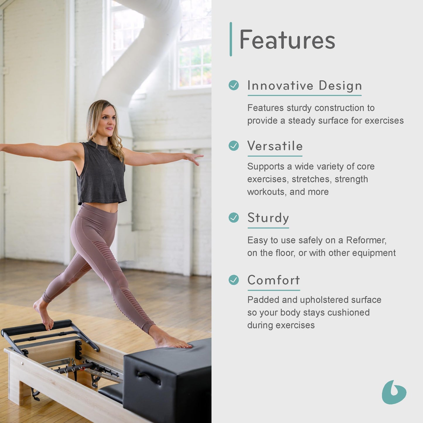 Balanced Body Standard Sitting Box for Pilates Reformer, Pilates Equipment for Home Workouts and Professional Studio Use, Fits Wood Reformers and Allegro or Allegro 2 Reformer