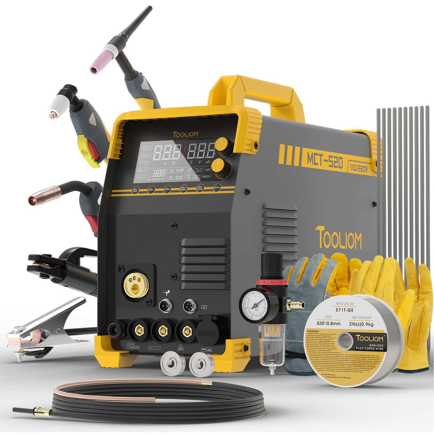 TOOLIOM MIG/TIG/CUT/Stick Welder 5 in 1 Welder & Large Viewing 3.94"x3.66" Welding Helmet