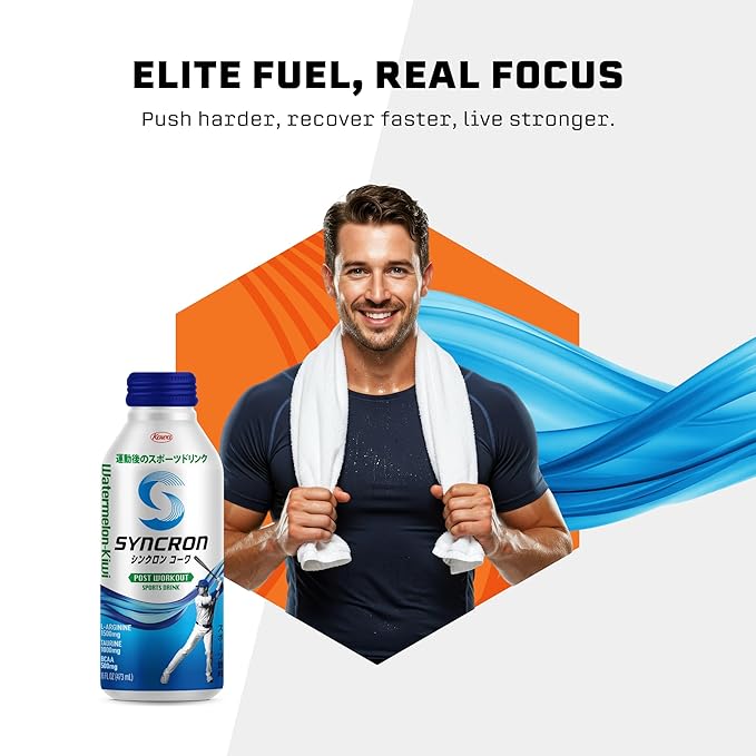 Syncron Post Workout Sports Drink Endorsed by Shohei Ohtani, Sugar Free Electrolyte Hydration, Aluminum Bottled Drink, Taurine, L Arginine & BCAAs for Athletes, Grapefruit Flavor, 6 Pack, 16 oz