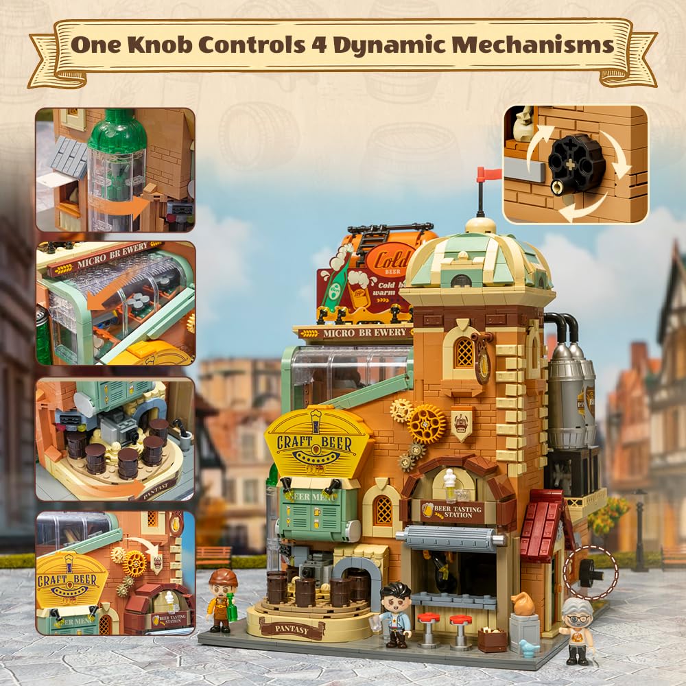 PANTASY Craft Beer Brewery Building Set for Adults – Vintage Microbrewery Factory Model with Modular Architecture, Dynamic Mechanisms, Self-Developed Minifigures & Display-Ready Design