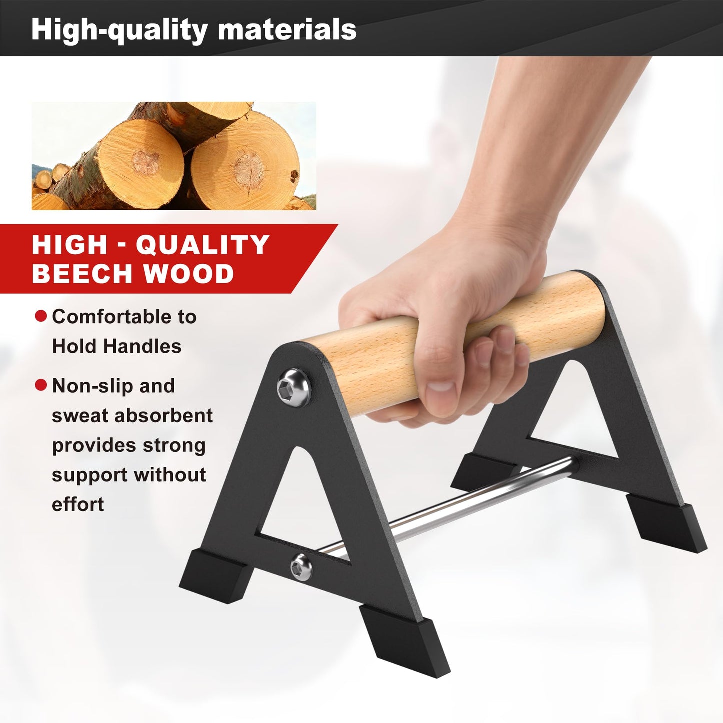 Mochantum Parallettes Bars - Wooden Push Up Bars with Non-Slip Aluminum Base, 660LB Capacity, Portable Calisthenics Equipment for Calisthenics, Handstand ,Strength Training & Home Gym Workouts, Black, 6.5inch