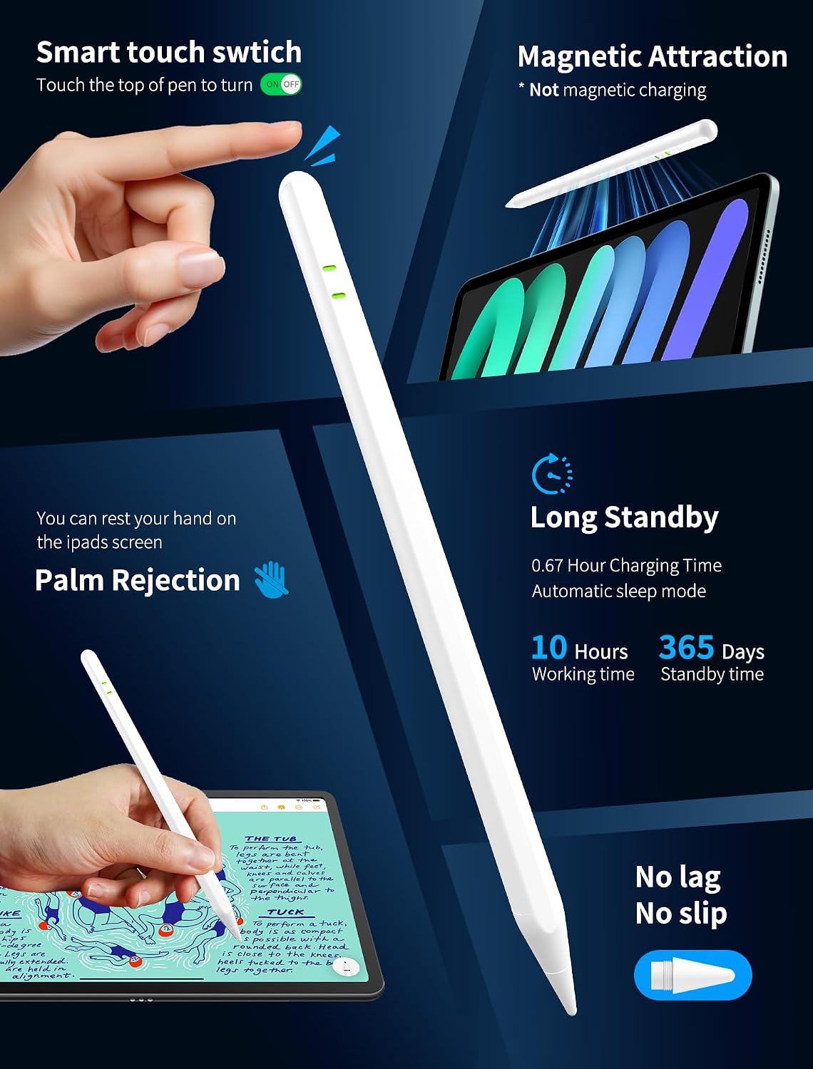 AYNSRTN A16/10/9/8/7/6th 13/12.9/11" M5/M4, M3/M2/5/4/3, 6/5 Pencil for Apple iPad Gen, Pro Air Mini Stylus Pen