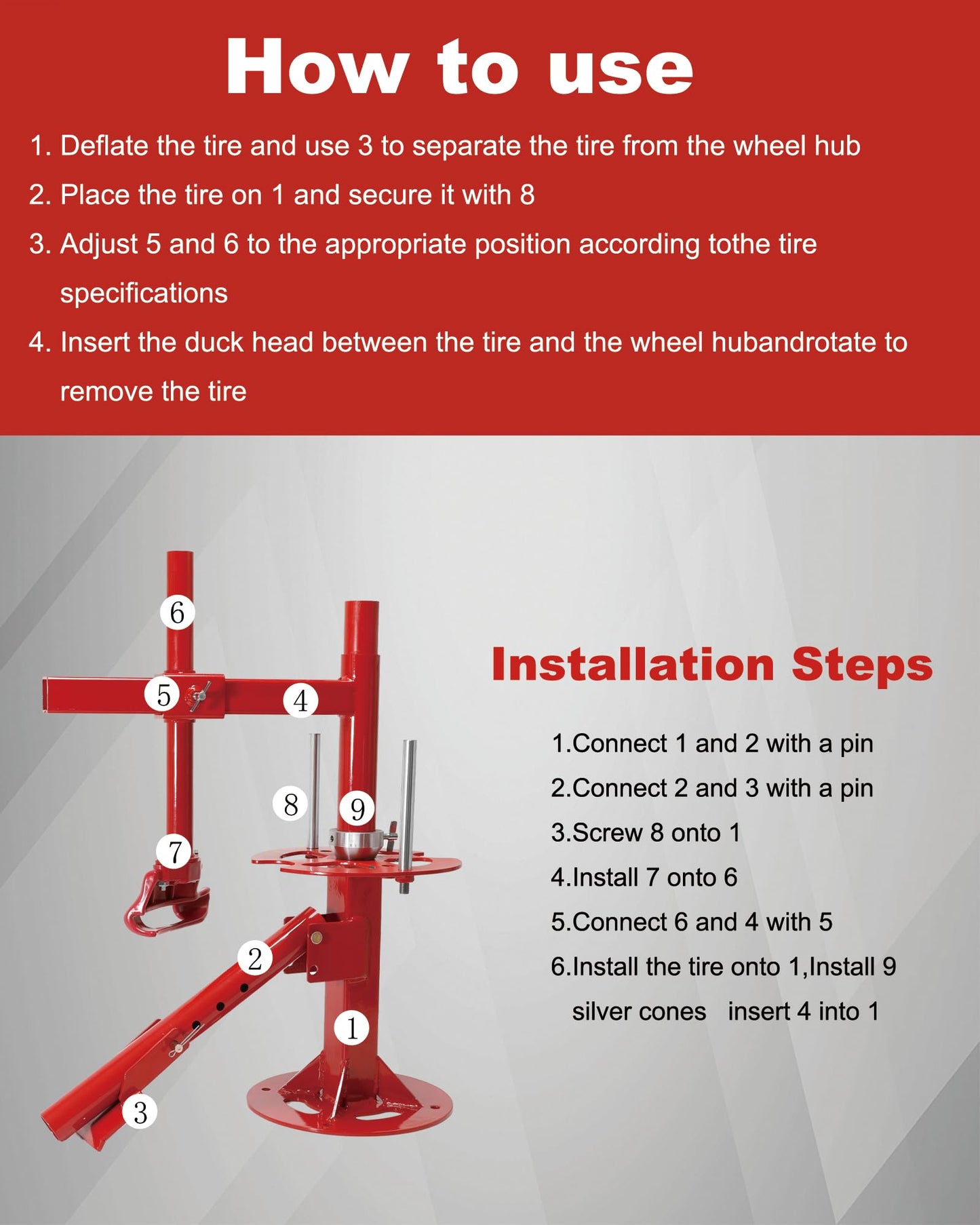 Krysolad Portable Tire Changer with Duck Head, 12''-21'' Tire Change, Manual Tire Changer Machine Fit for Cars, Trailer, ATV, Truck, SUV
