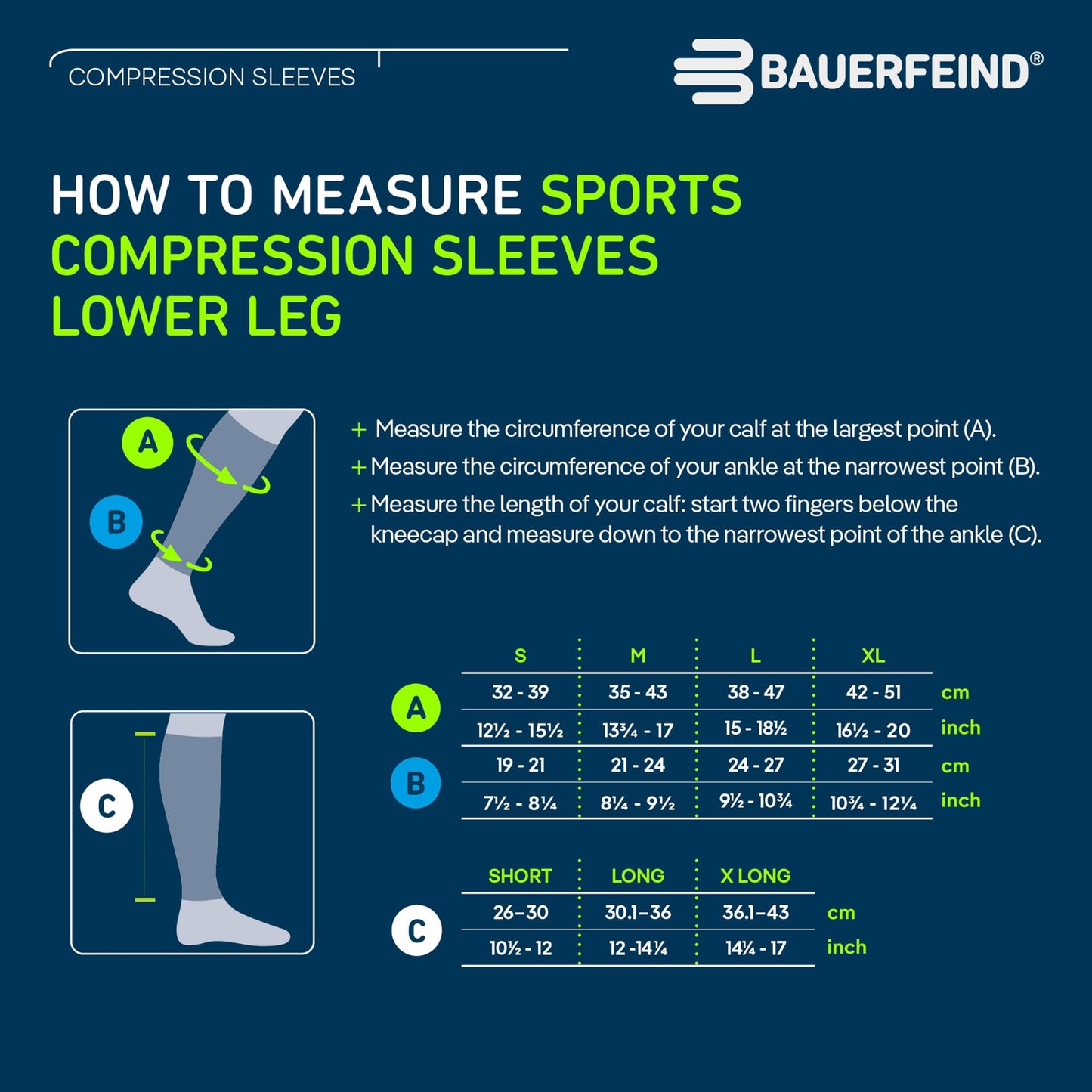 Bauerfeind Sports Compression Lower Leg Calf Sleeves (1 Pair) (Black, Medium/Long)