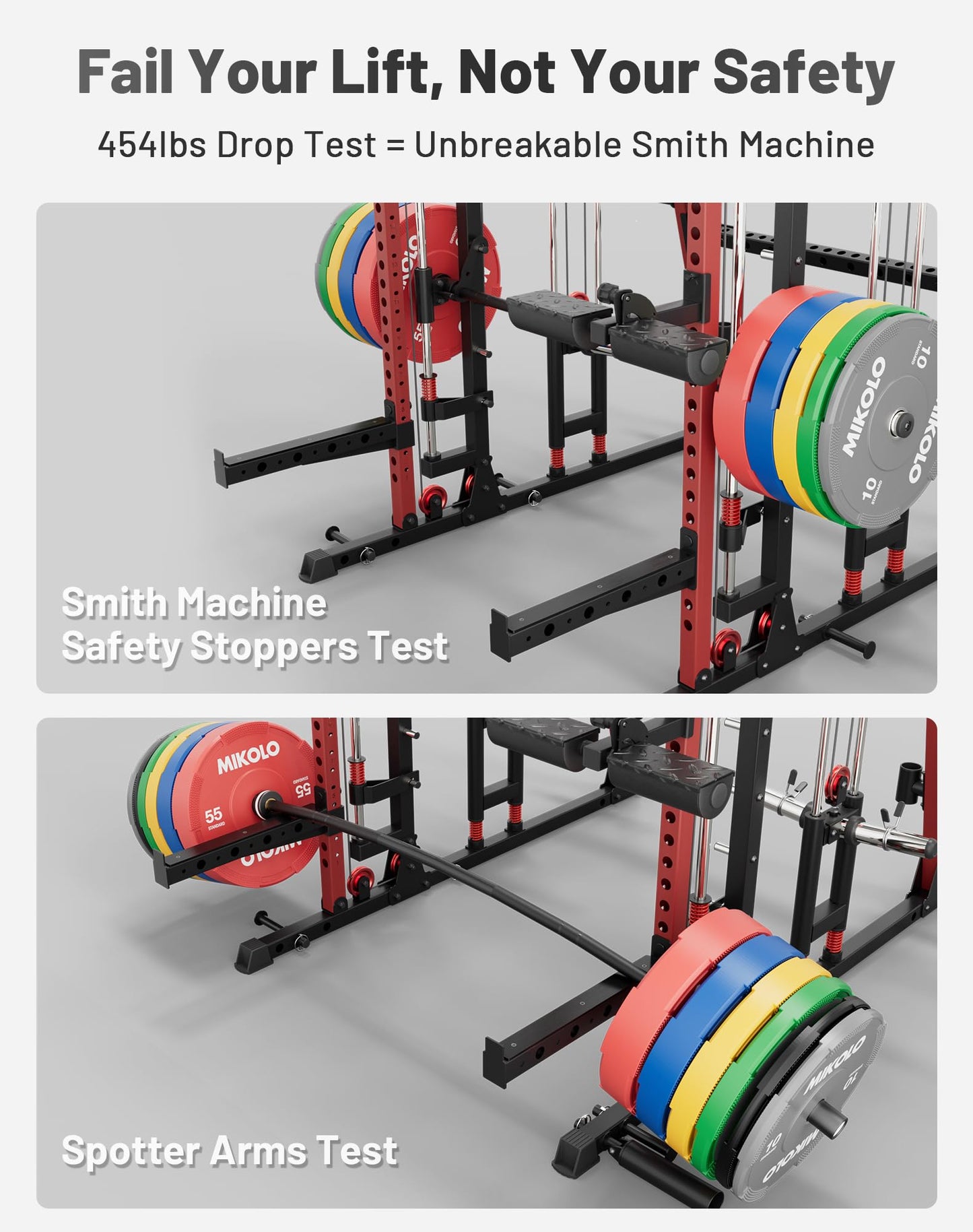 Mikolo M4 2.0 Ultra Smith Machine with Aluminum Pulles, All-in-One Home Gym Power Cage with LAT Pulldown & Cable Crossover, Squat Rack for Full Body Workouts (Red)